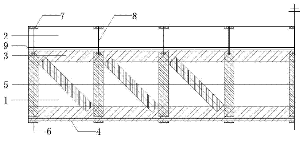 Steel bar concrete beam reinforcing structure with partially restrained steel truss