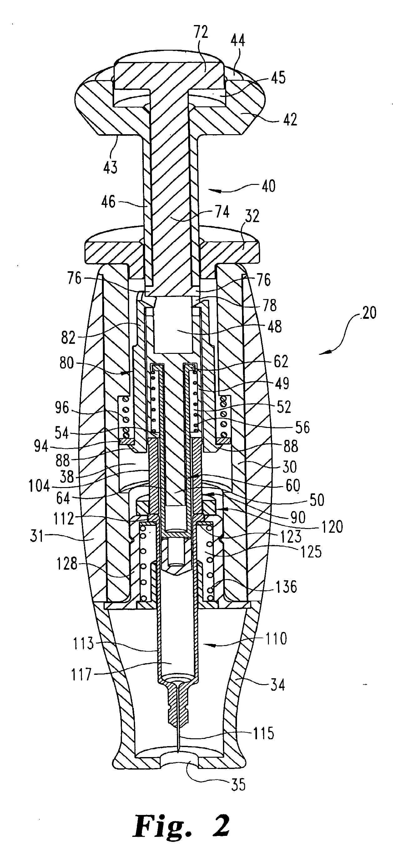 Needled pharmaceutical delivery device with triggered automatic needle insertion and manually controlled pharmaceutical injection