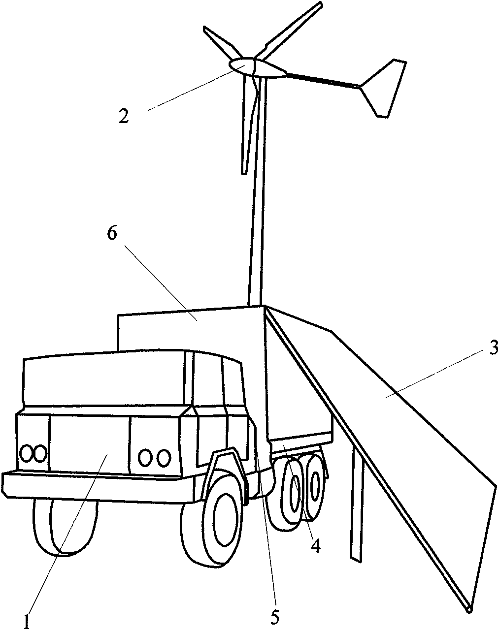 Complementary power supply system of movable wind generation, solar generation and vehicle starting/generation