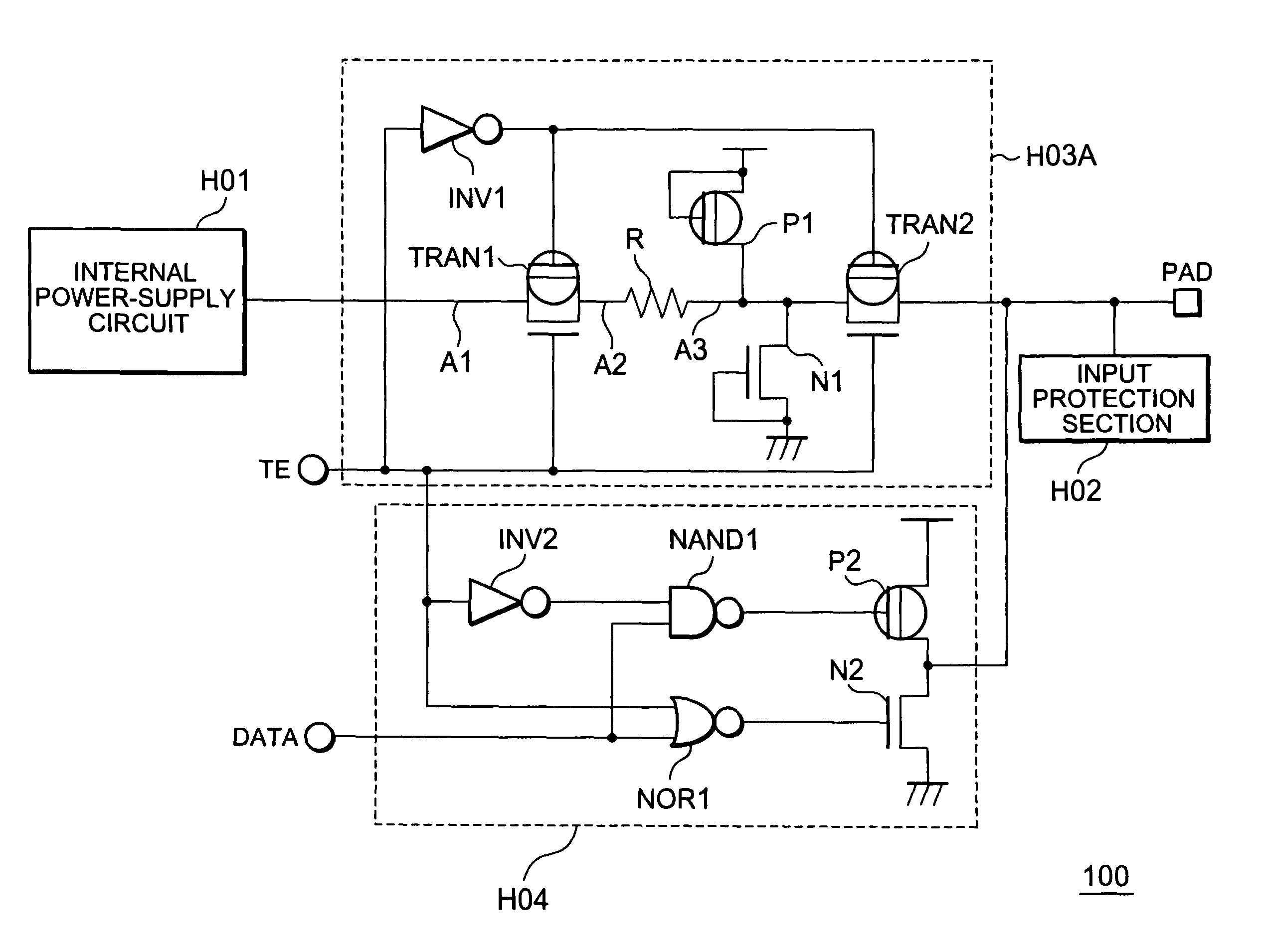 Semiconductor device having CMOS transfer circuit and clamp element