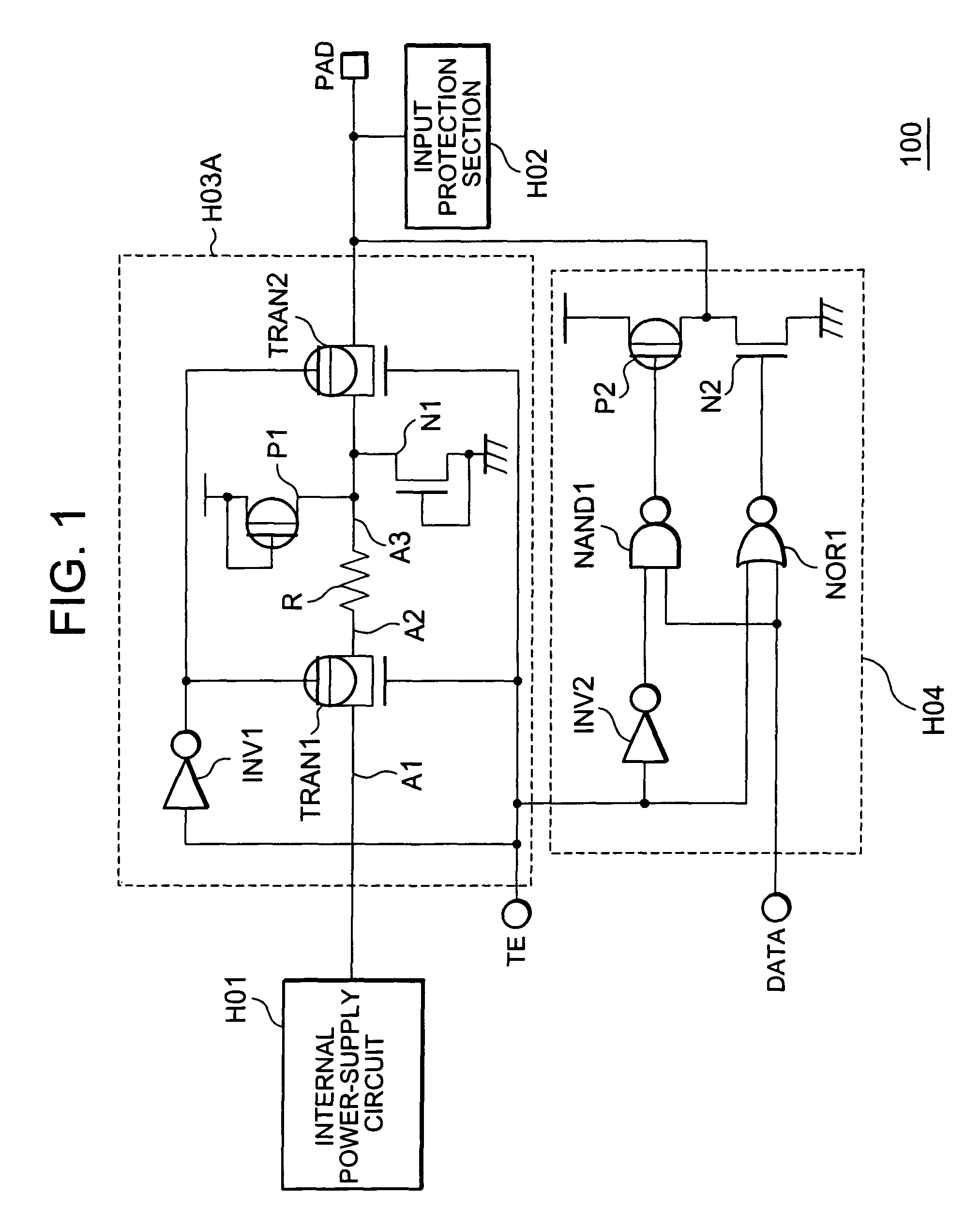 Semiconductor device having CMOS transfer circuit and clamp element