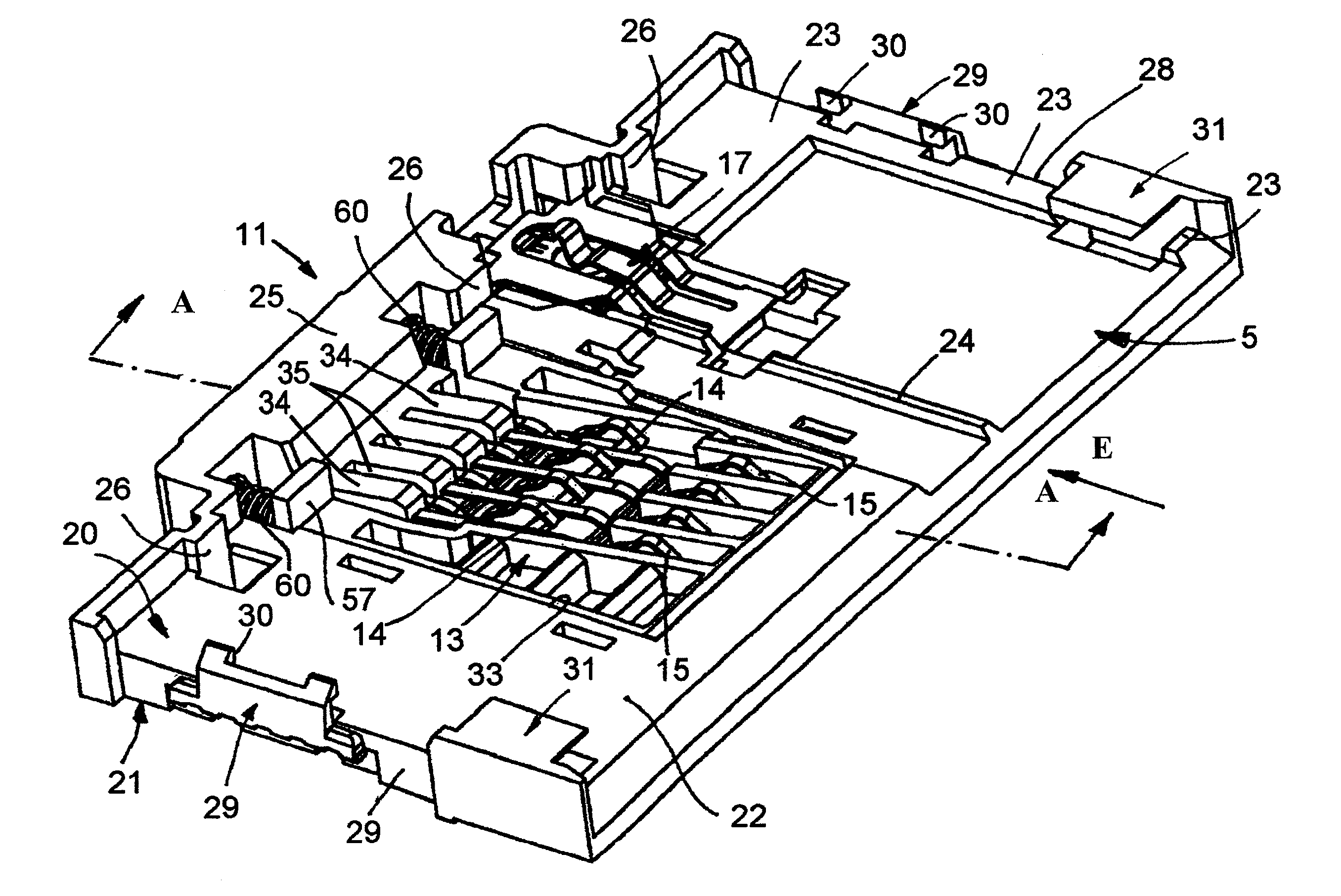 Smart card connector comprising landing contacts and a cover spring as a card stopper