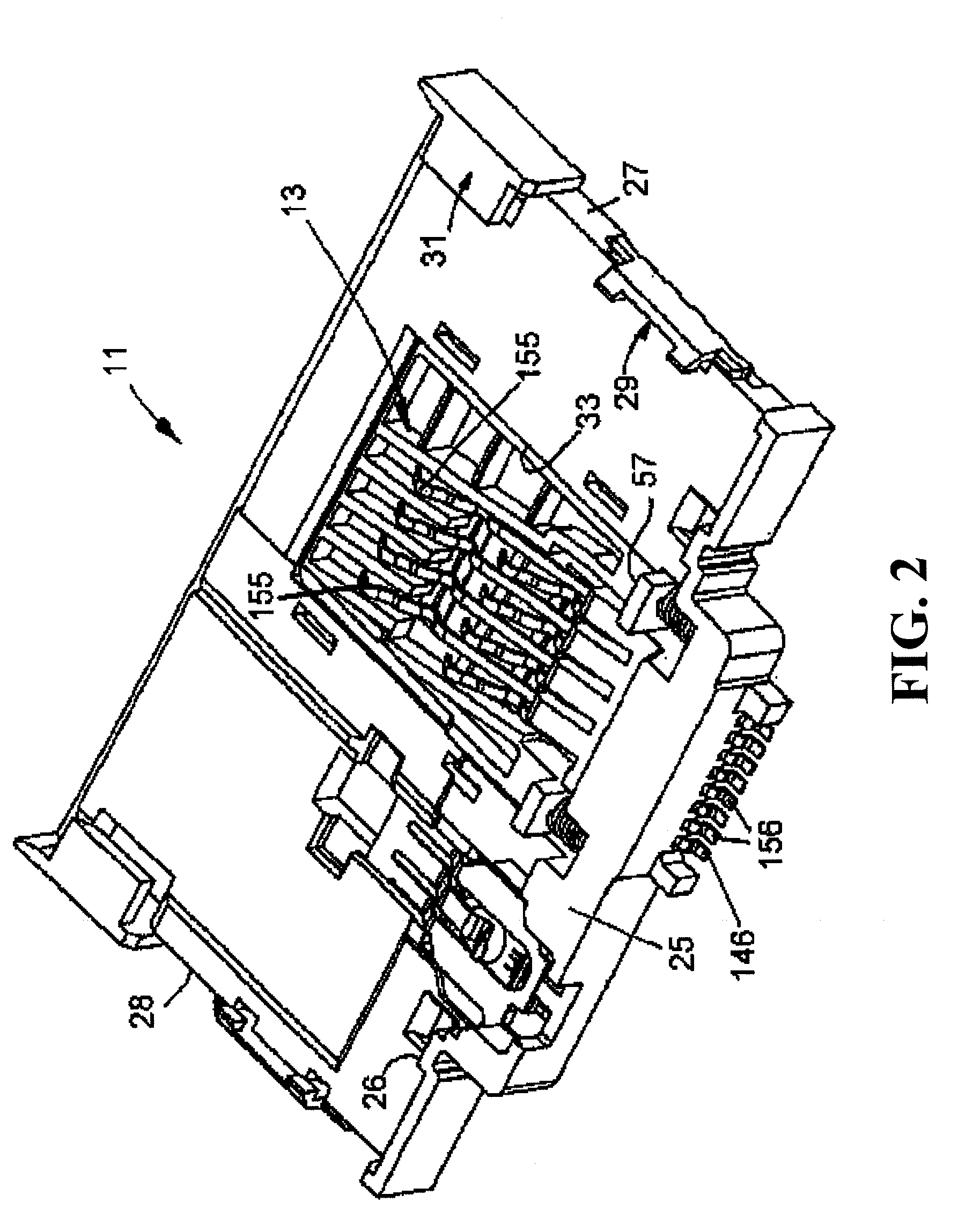 Smart card connector comprising landing contacts and a cover spring as a card stopper