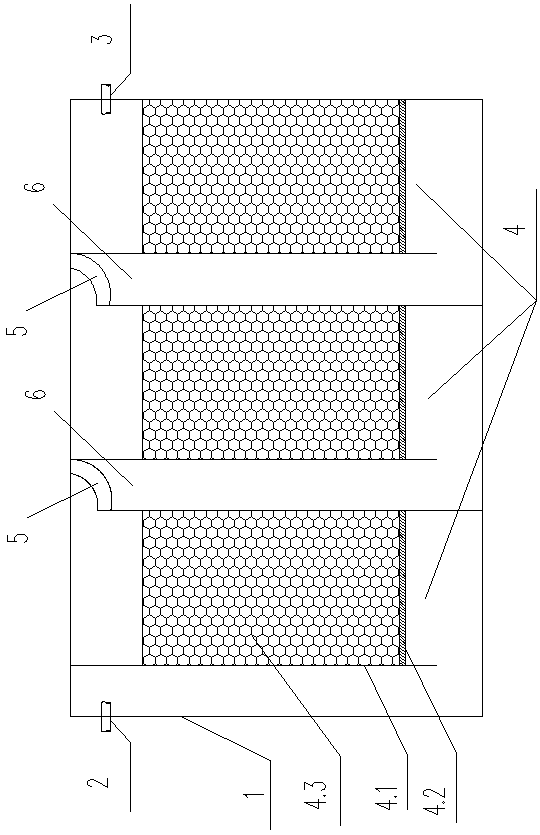 Baffling type ammonia removal, denitrification and aeration biological filter tank