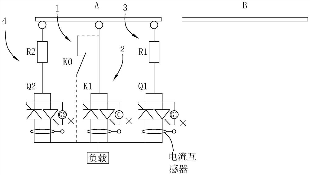 On-load tap-changer switching method, circuit and device