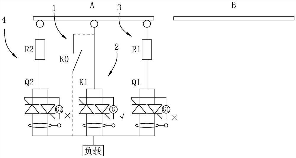 On-load tap-changer switching method, circuit and device