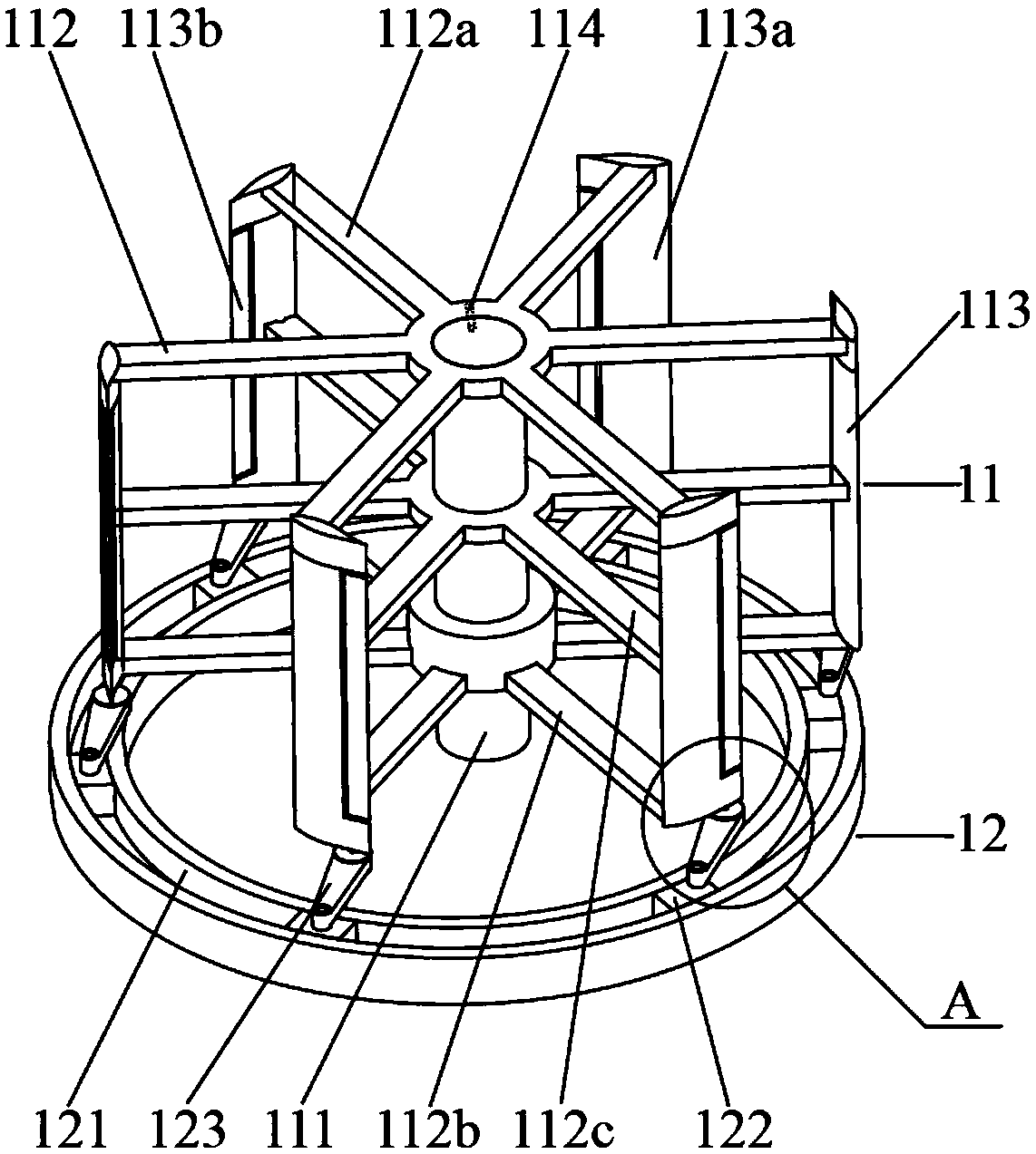 A self-adaptive variable pitch vertical axis wind turbine with blades and flaps