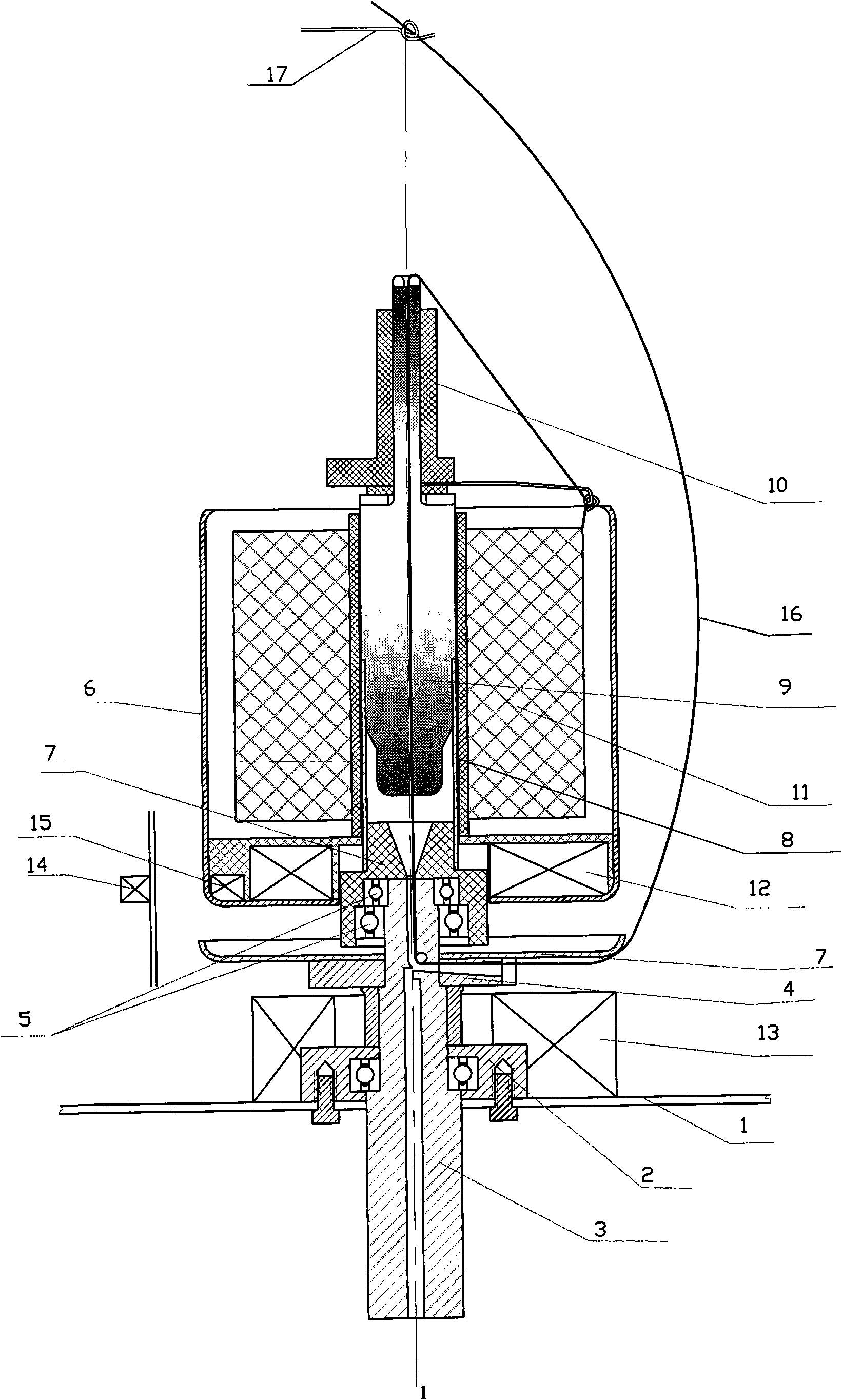 Energy-saving spindle for magnetic suspension two-for-one twister