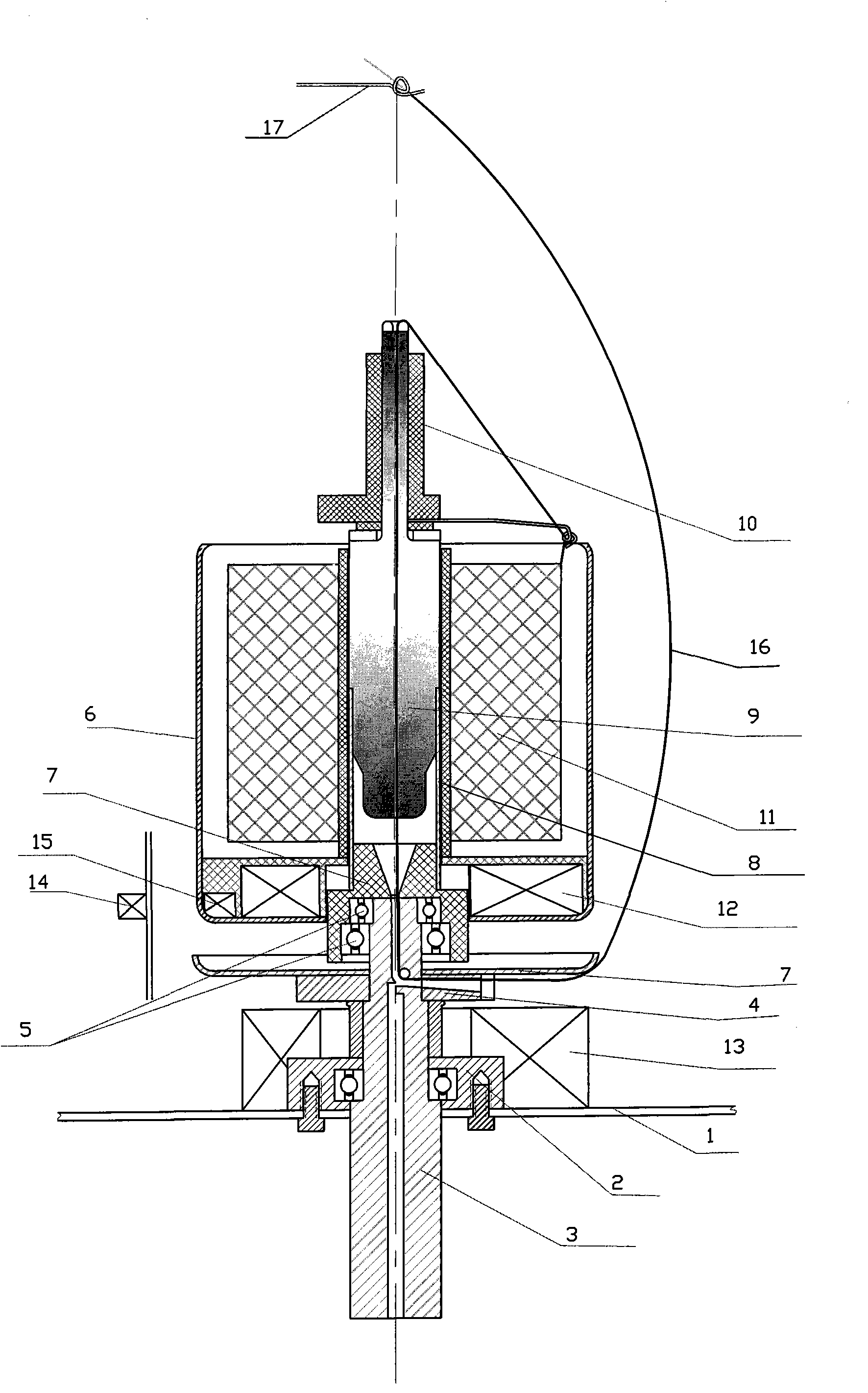 Energy-saving spindle for magnetic suspension two-for-one twister