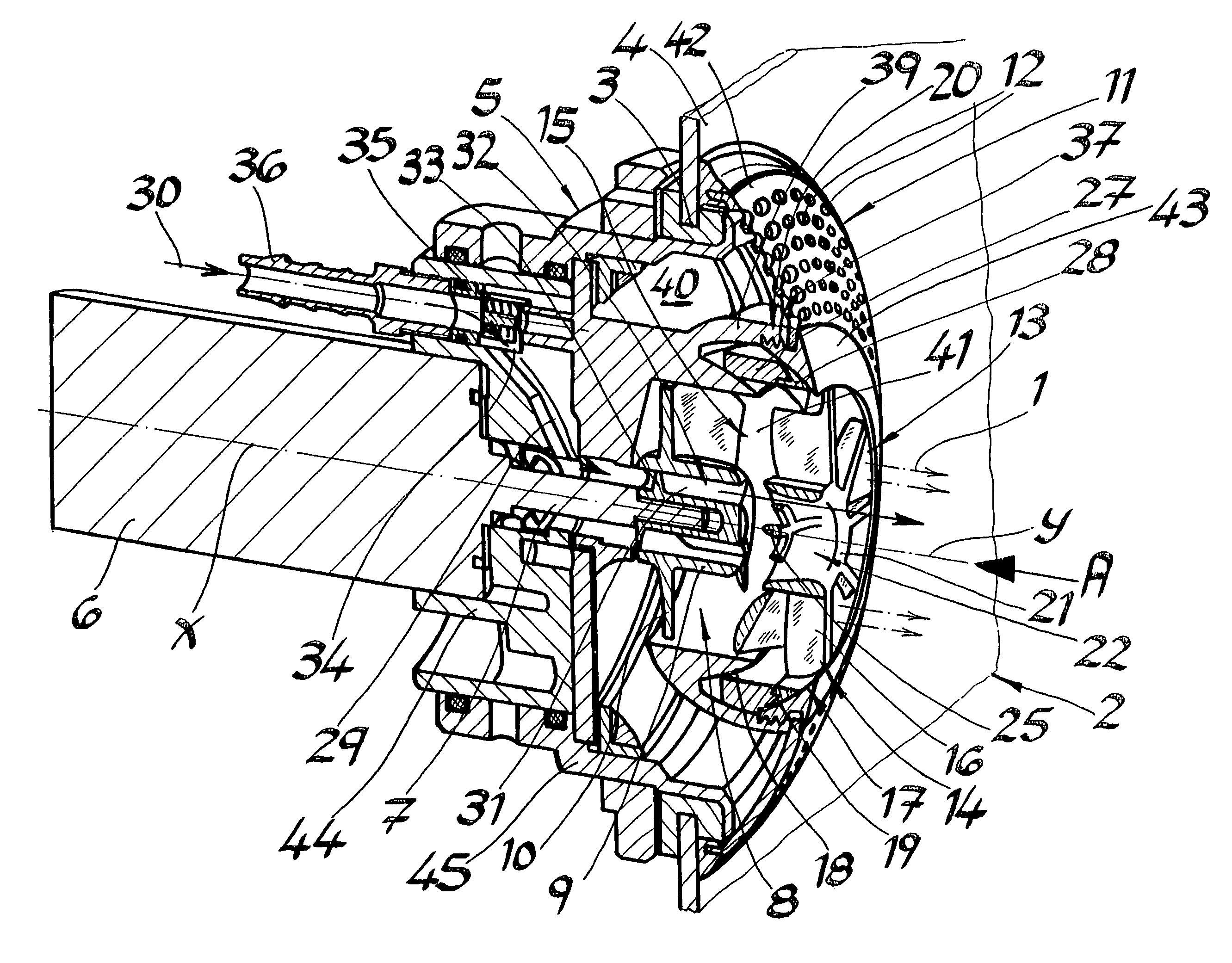 Device for generating a massage stream in a sanitary tub