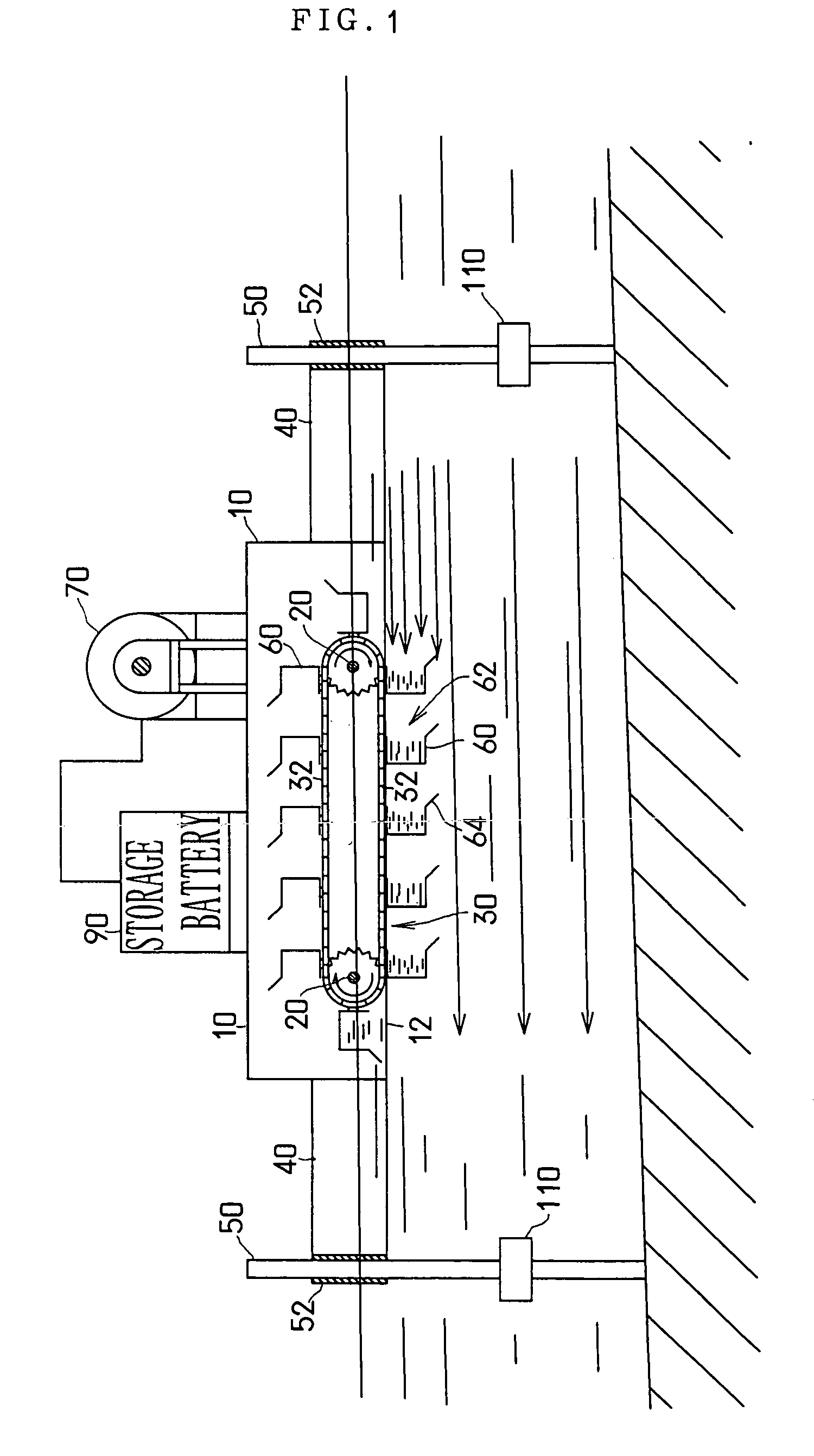 Power generation device utilizing river flow or seawater