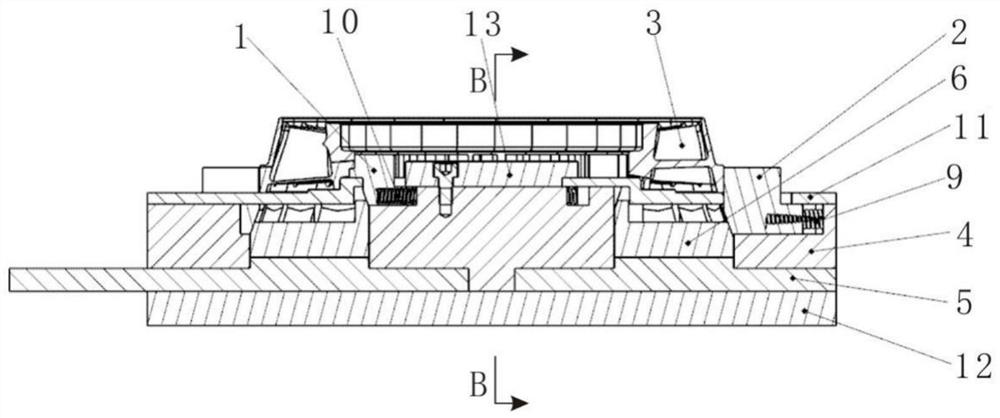 A mold assembly tool for a single blade wax mold of a turbine guide