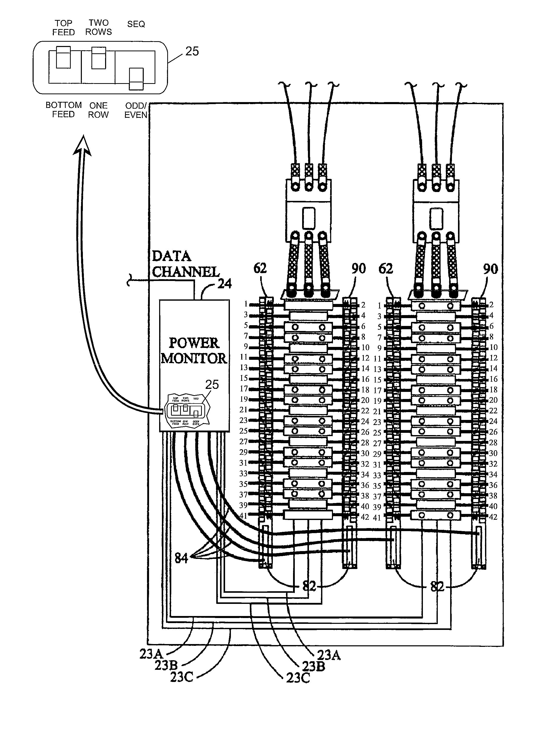 Branch meter with configurable sensor strip arrangement