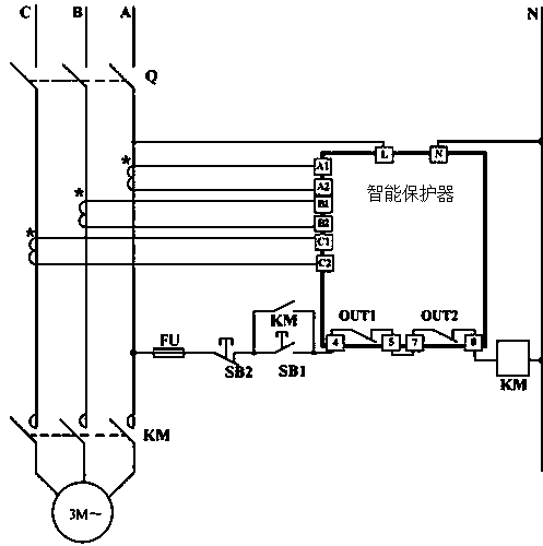 Intelligent protector for three-phase asynchronous motor and control method thereof