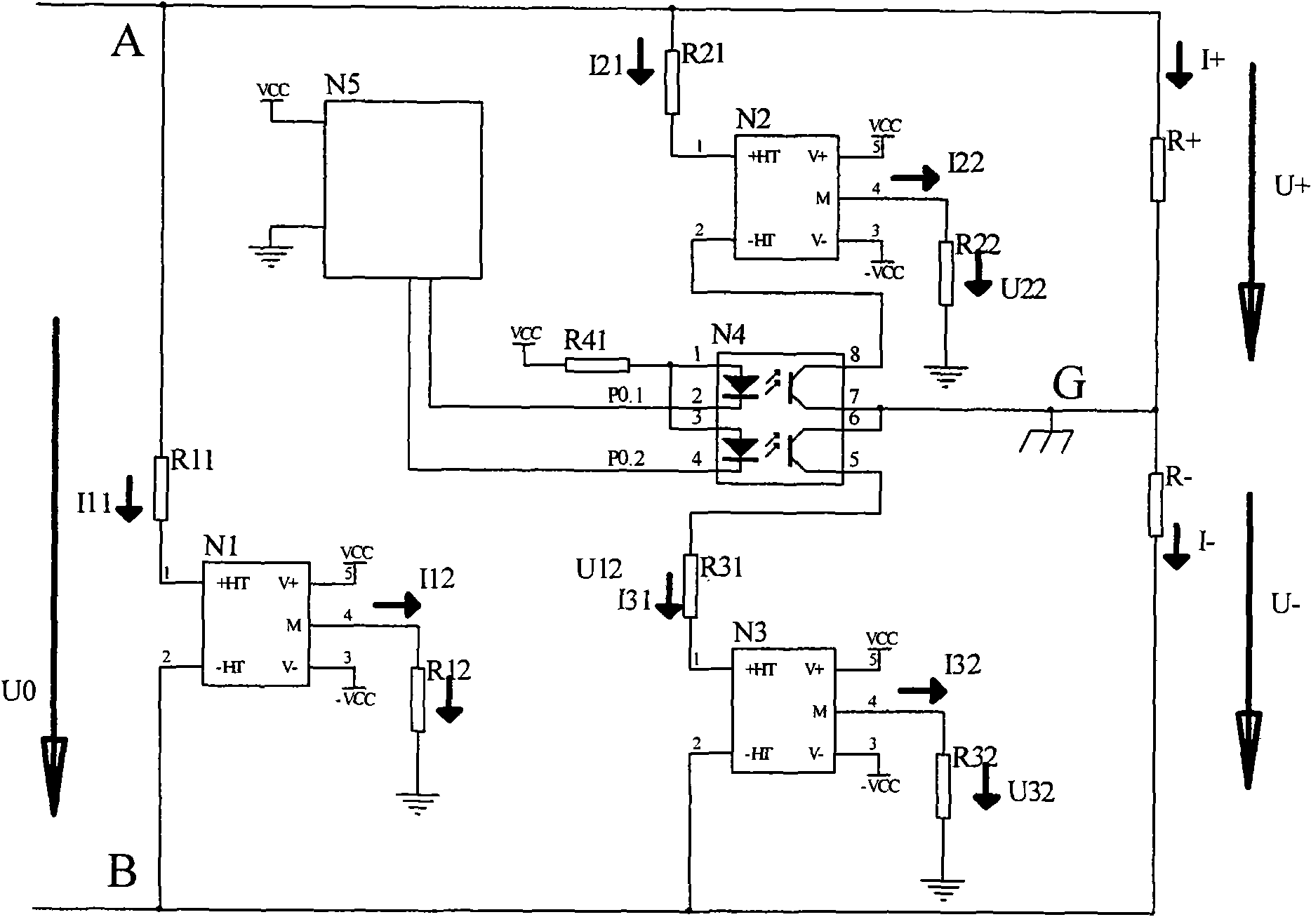 Detecting circuit for insulating resistance to ground of power cells