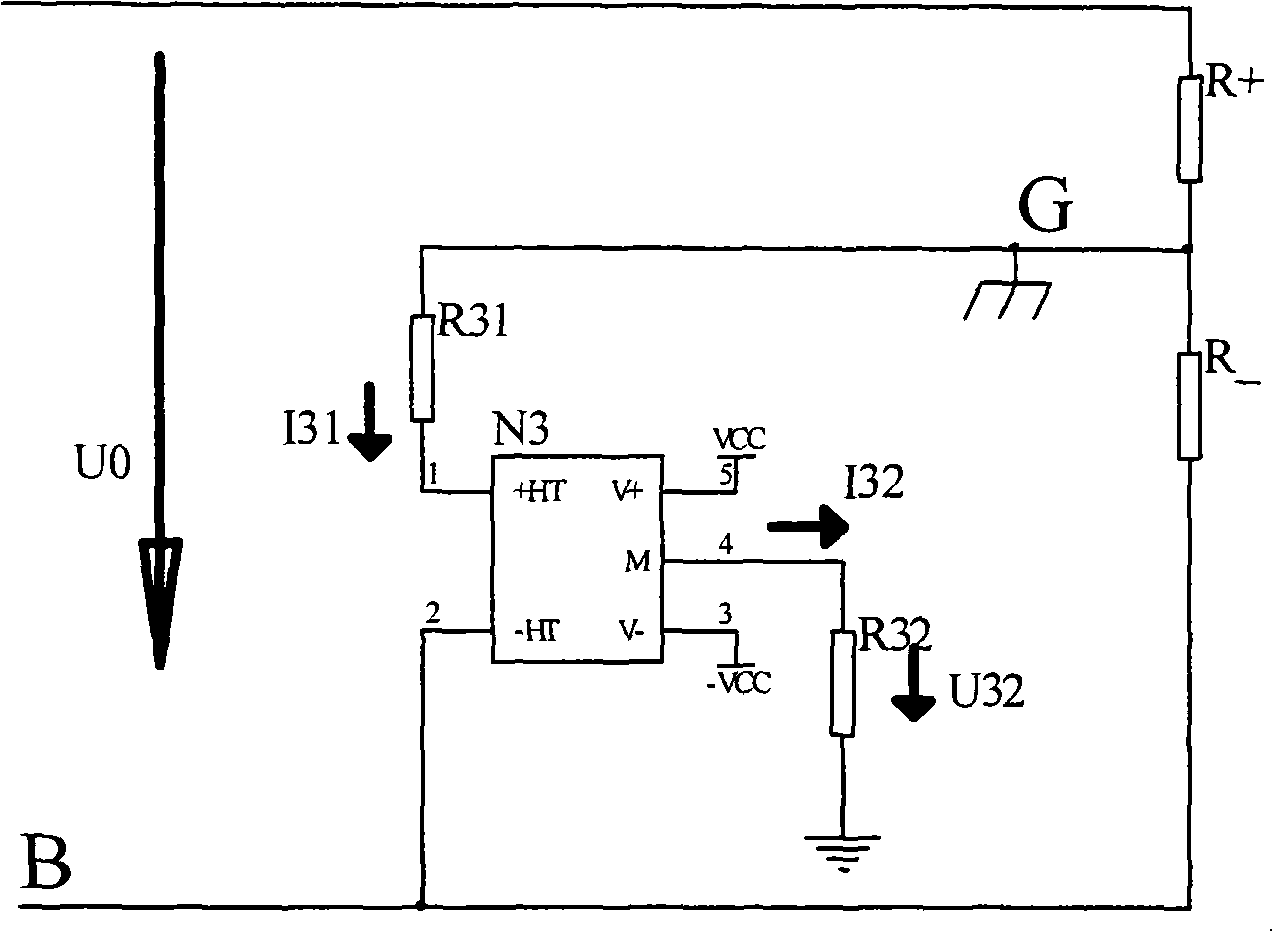 Detecting circuit for insulating resistance to ground of power cells