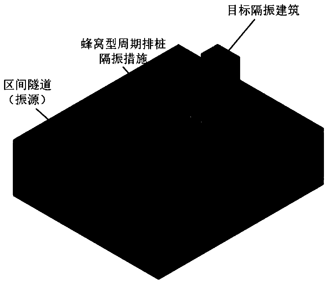 Honeycomb type periodic row pile vibration isolation device