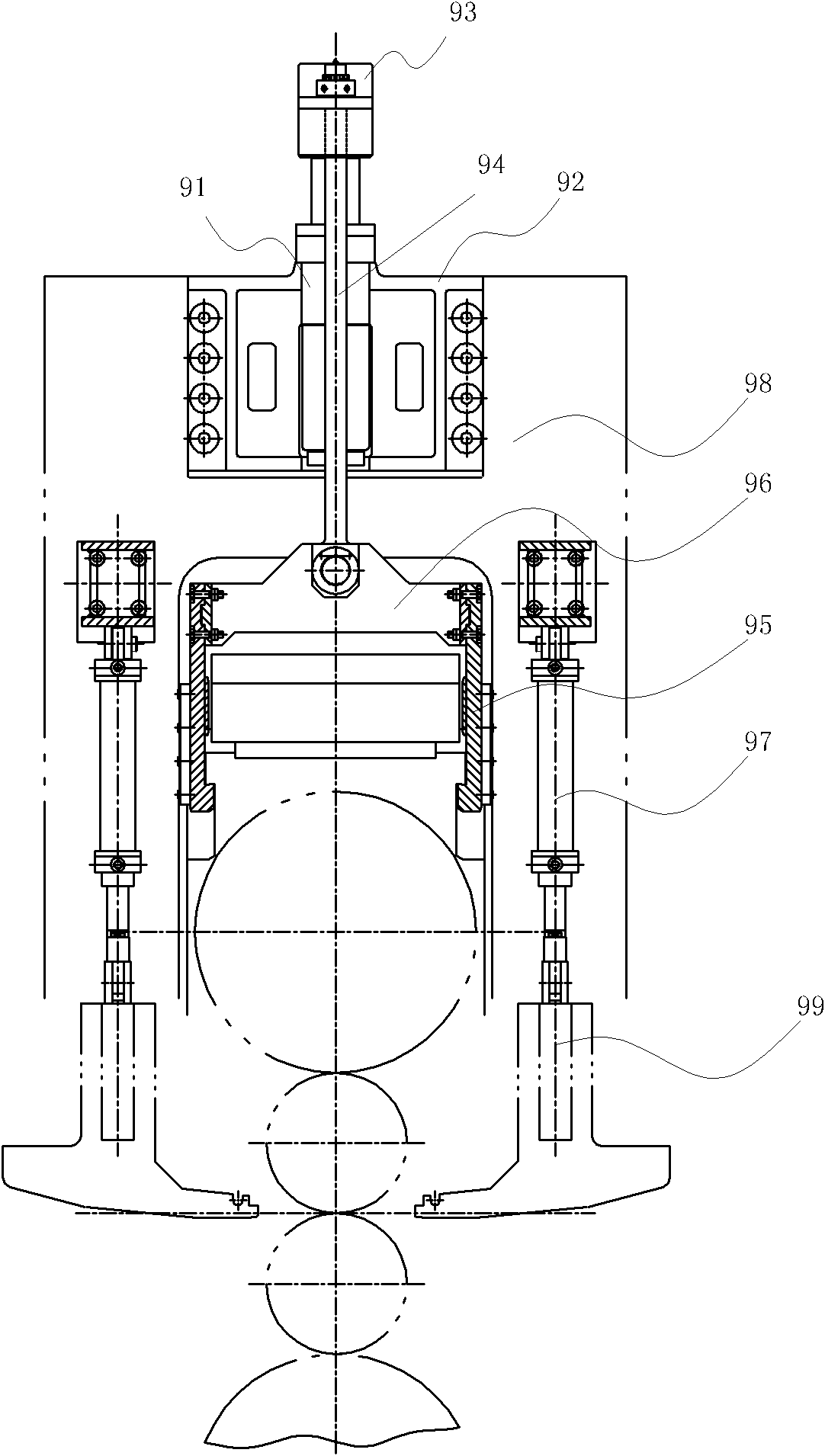 Upper supporting roll balancing device for rolling mill