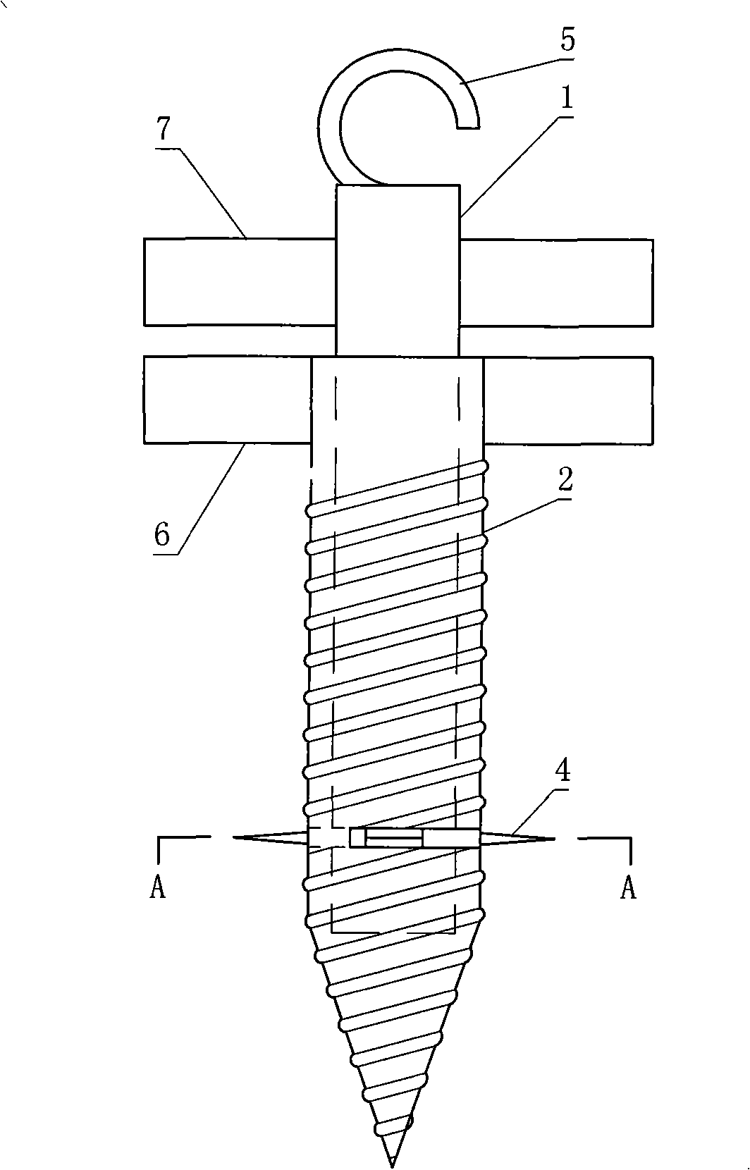 Rotating telescopic anchoring type tent pull wire grounding nail