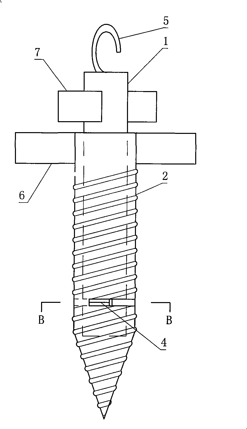 Rotating telescopic anchoring type tent pull wire grounding nail