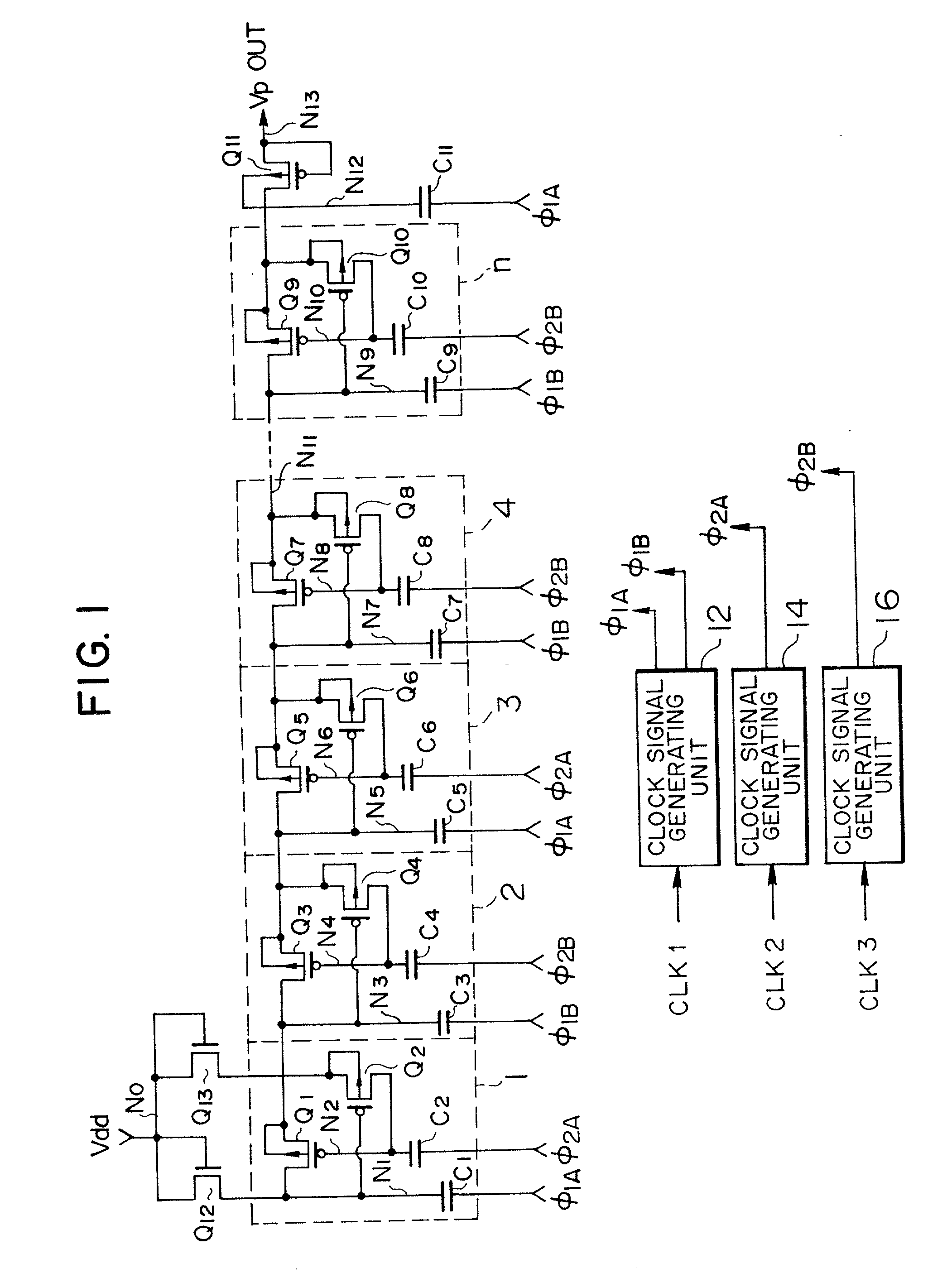 Semiconductor booster circuit having cascaded MOS transistors