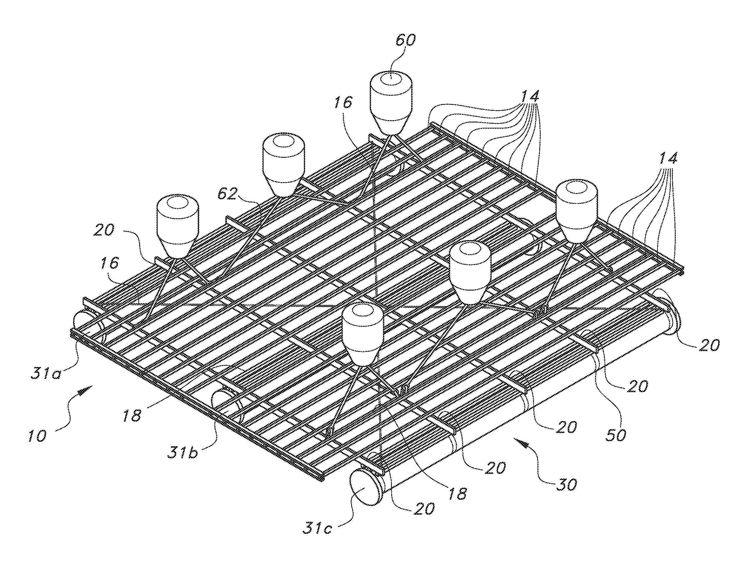 Modular submersible aquaculture raft