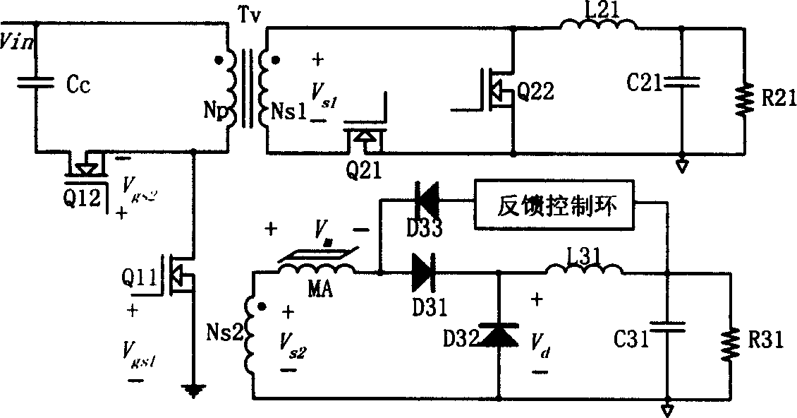 Magnetic amplifier auxiliary output circuit of isolation switch power source