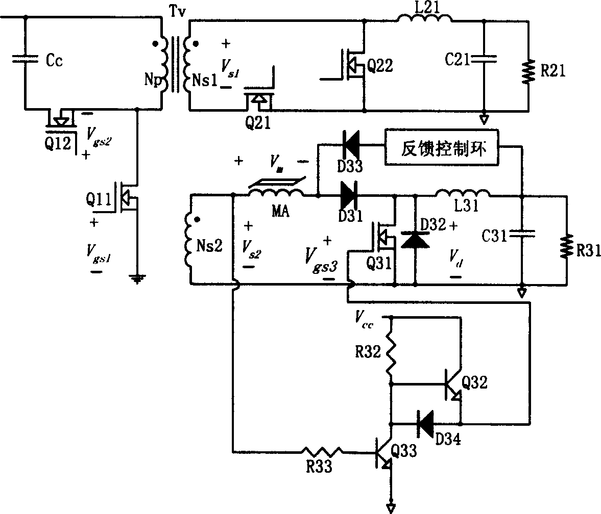 Magnetic amplifier auxiliary output circuit of isolation switch power source