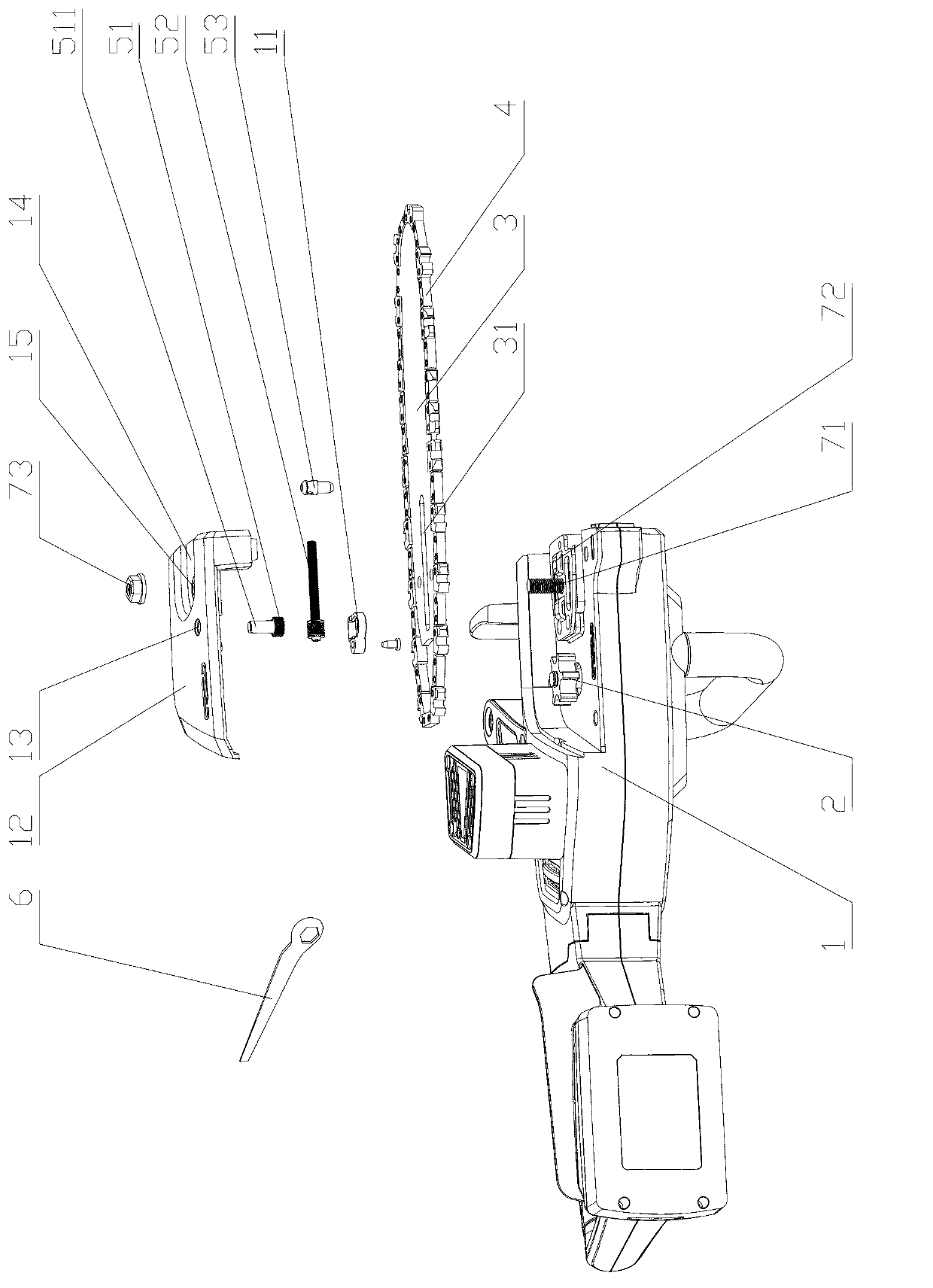 Electric chain saw chain elasticity adjusting device