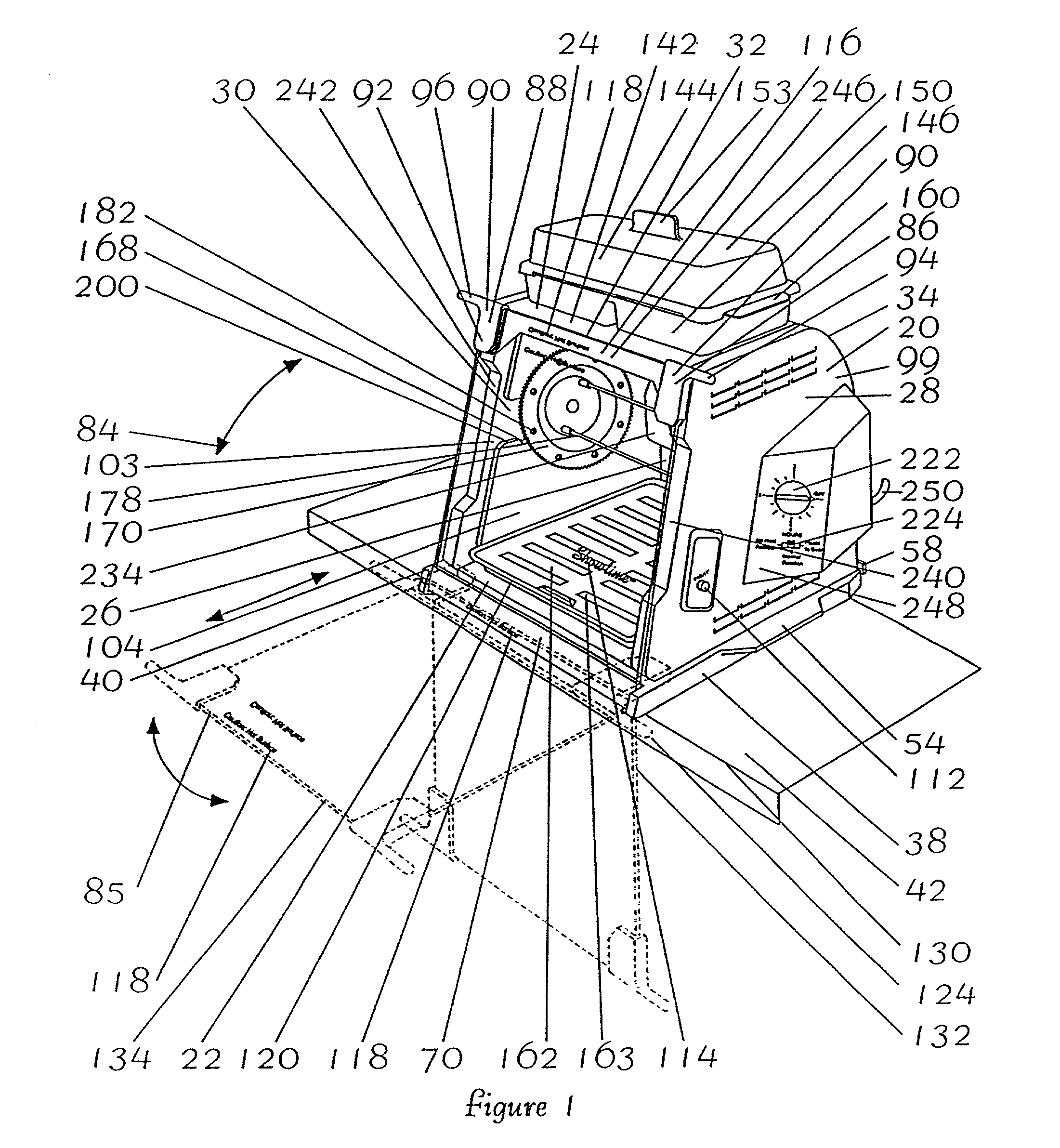 Rotisserie oven having a heat shield