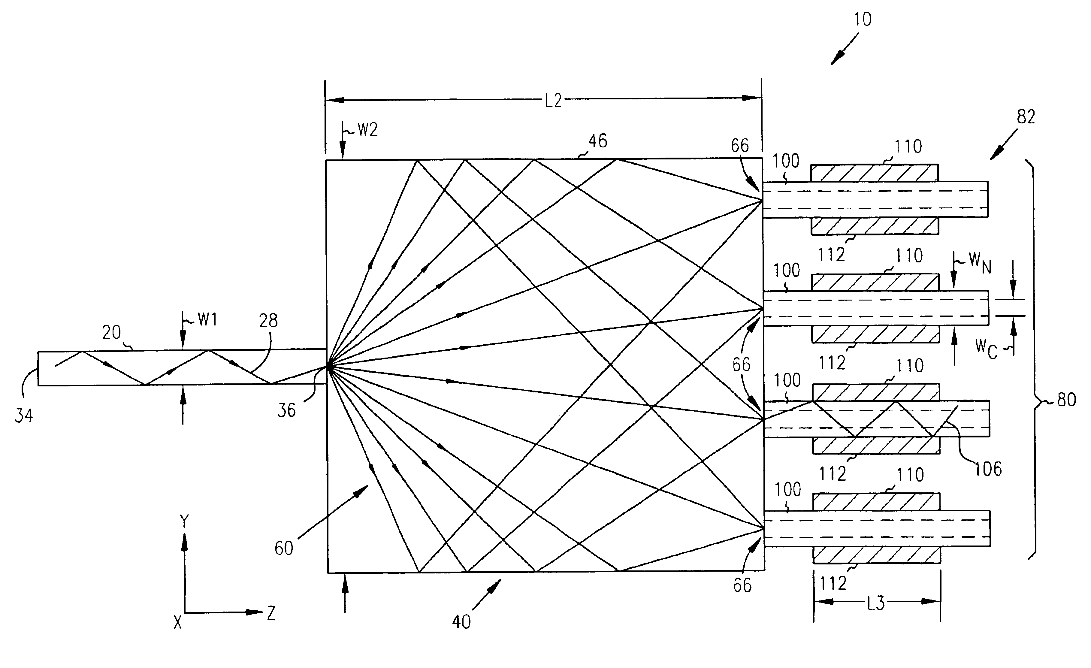 1xN fanout waveguide photodetector