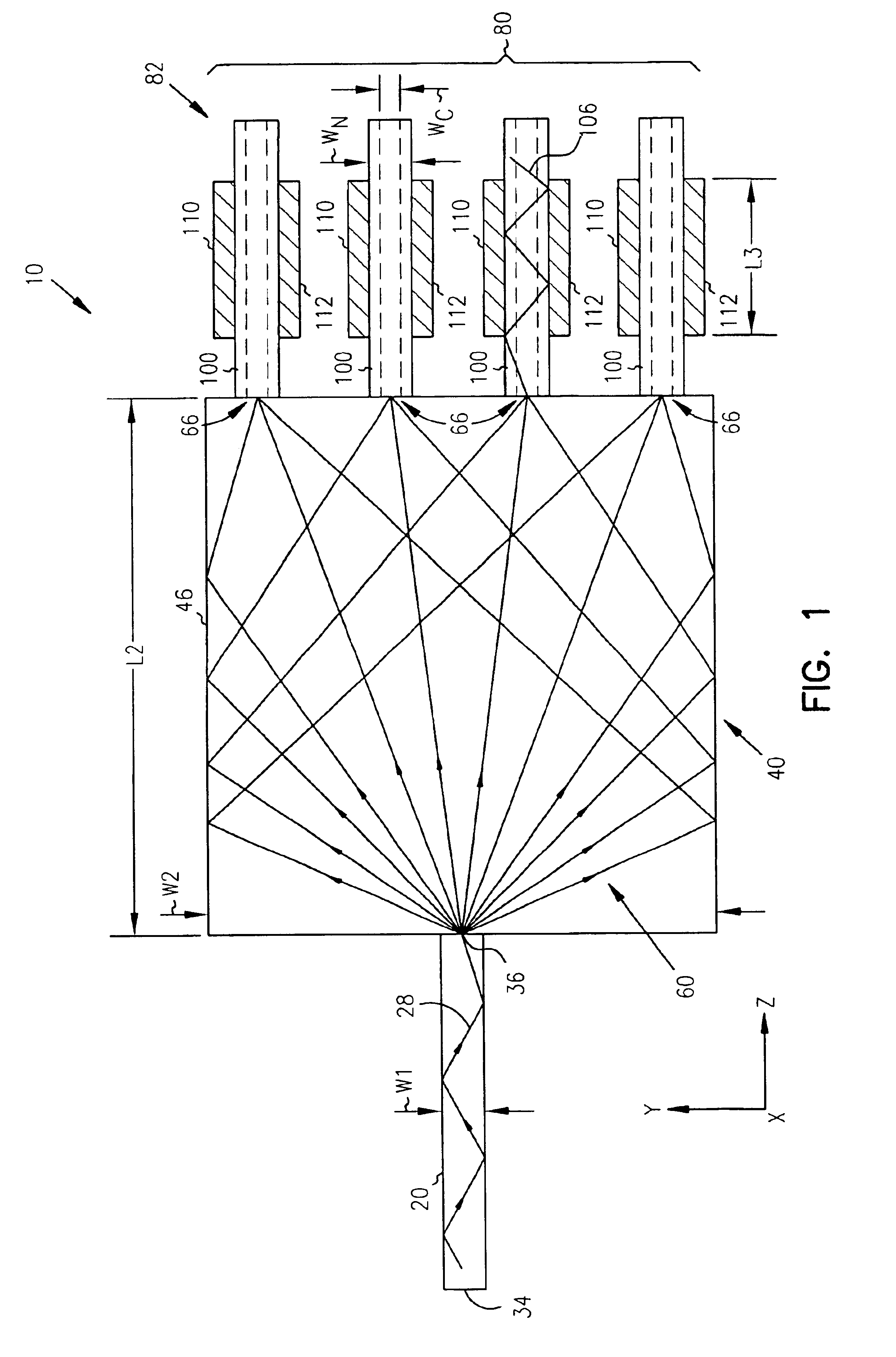 1xN fanout waveguide photodetector