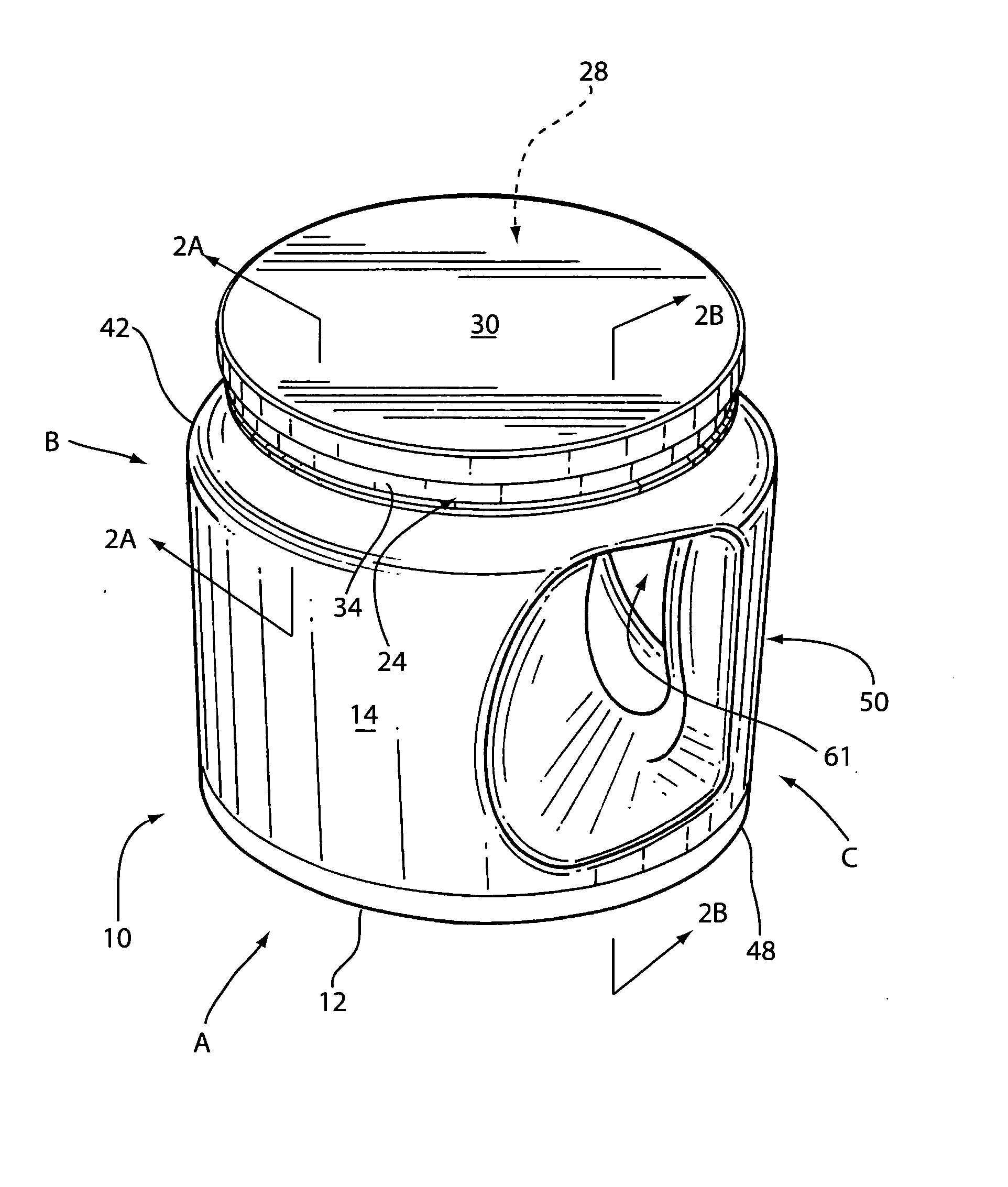 Circular plastic coffee container with handle