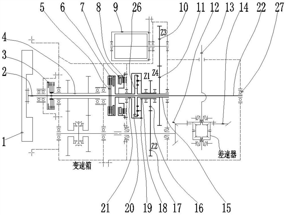 Motor differential confluence power uninterrupted gear shifting system