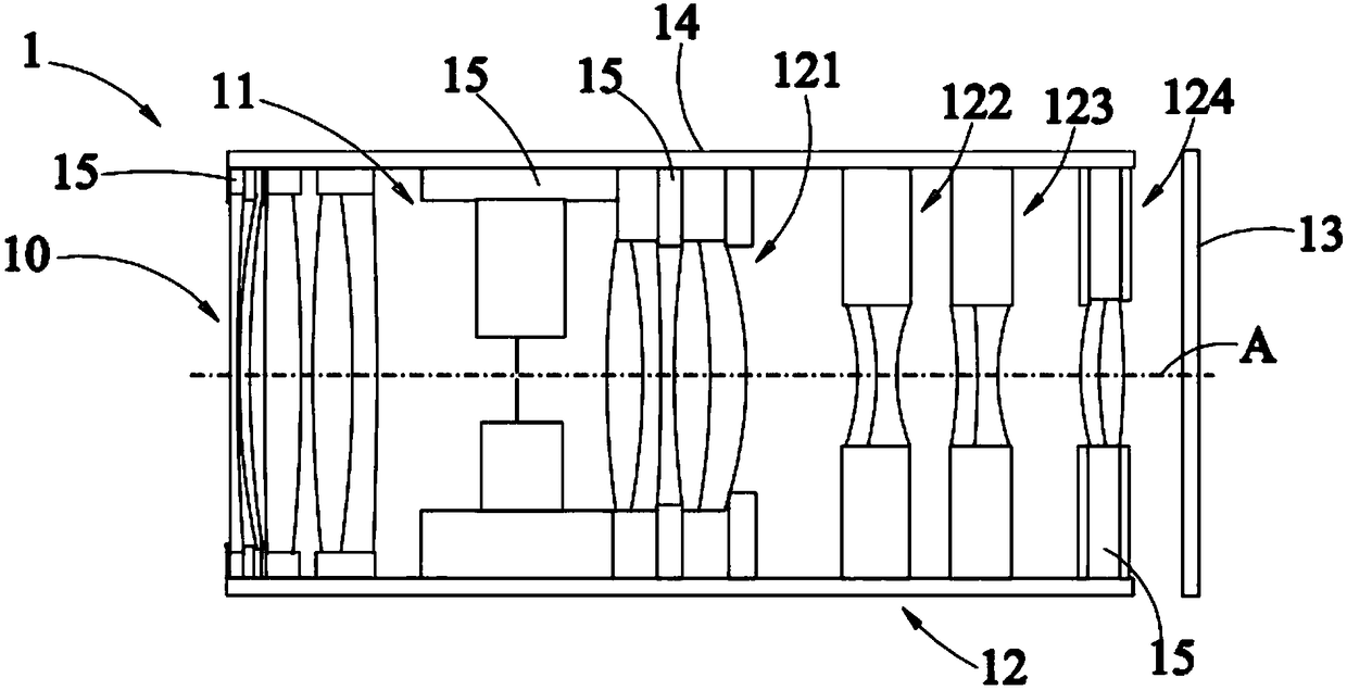 Double-telecentric optical detection device with variable multiplying power