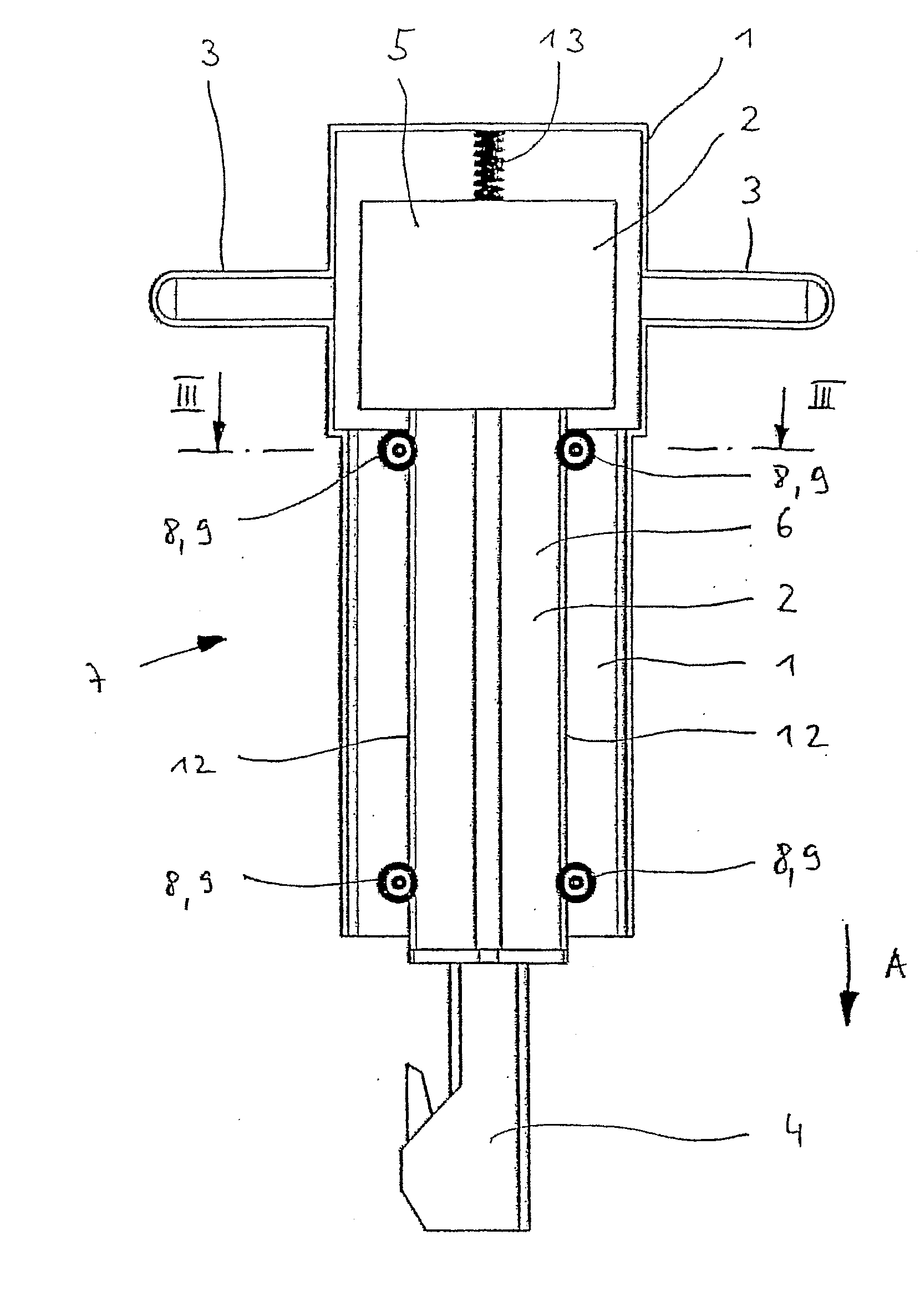 Percussion Hammer and/or Drill Hammer Comprising a Handle Which Can be Guided in a Linear Manner