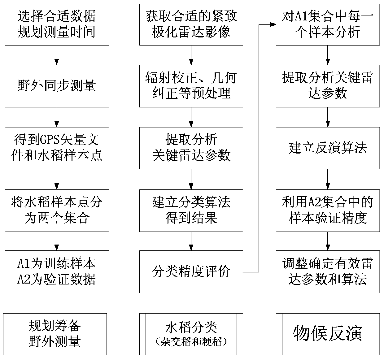 Method for realizing large-area near real-time monitoring on phenological period of rice based on compactly polarimetric radar