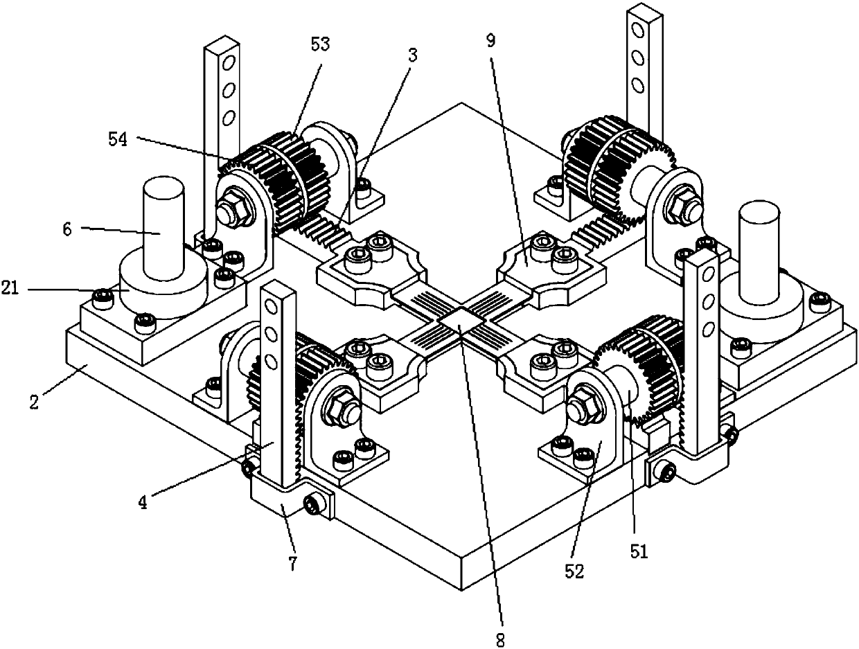 Pinion-and-rack type biaxial tensile test device