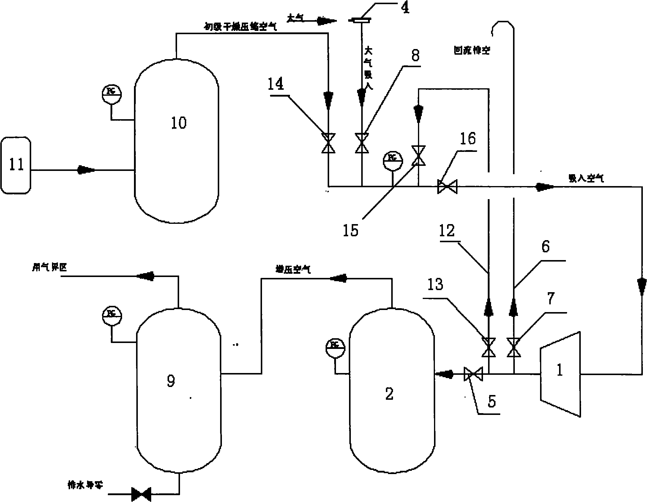 Pre-drying pressurizing suction device of normal-pressure suction air compressor and method thereof