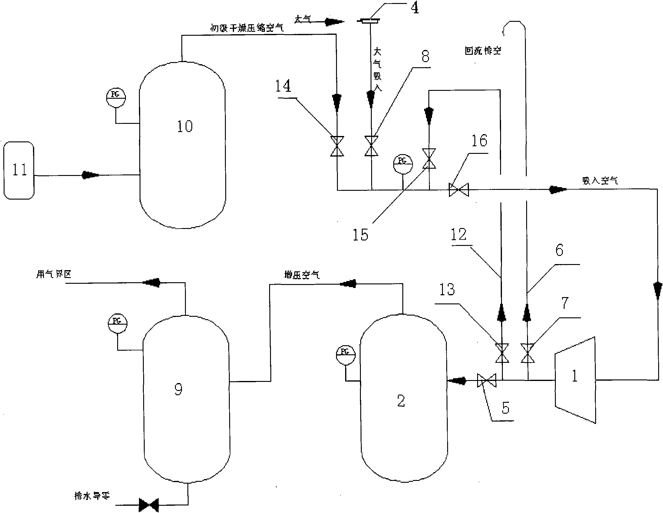 Pre-drying pressurizing suction device of normal-pressure suction air compressor and method thereof