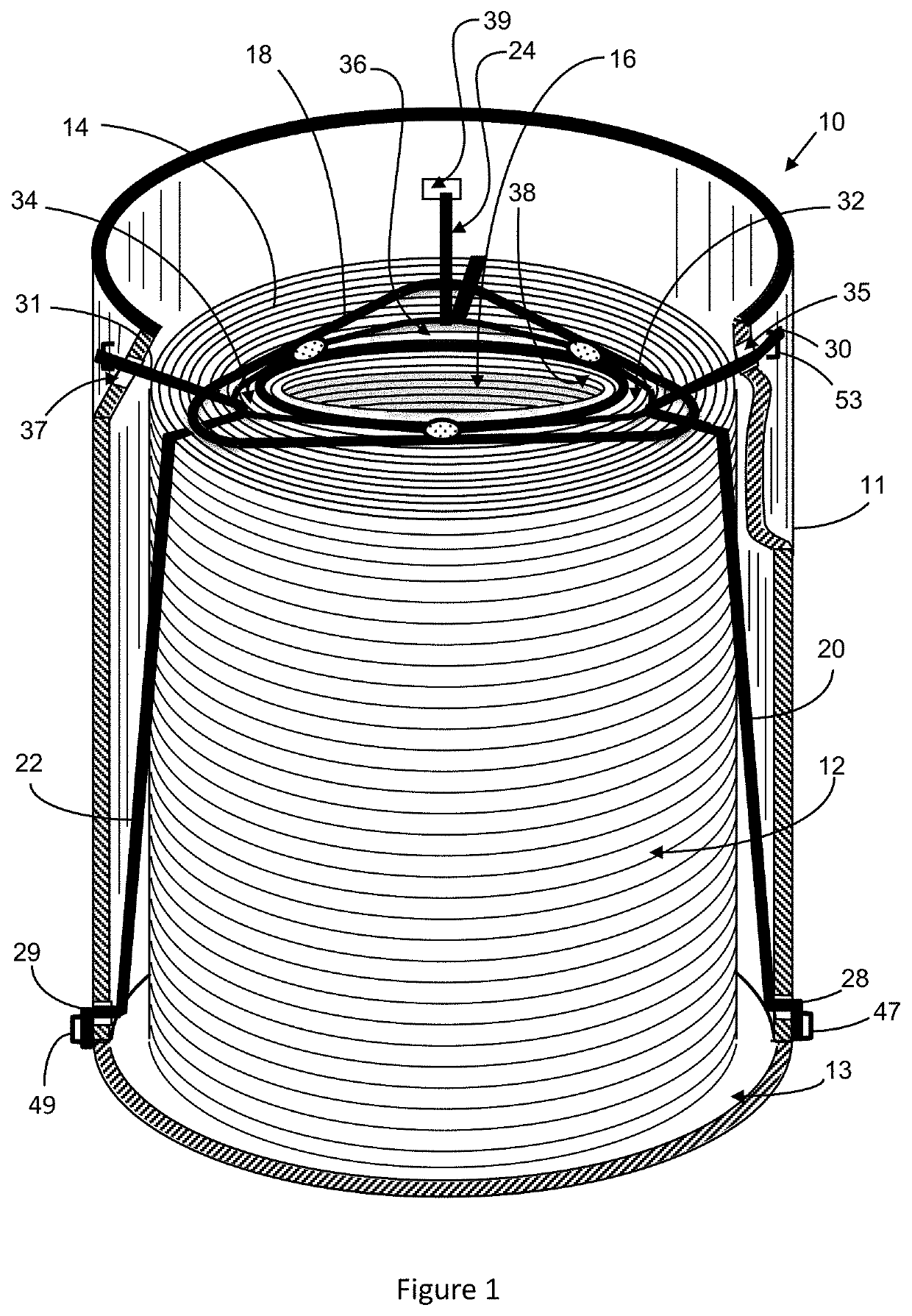 Container with anti-wire-entangling device for packaging and paying out coiled welding wire