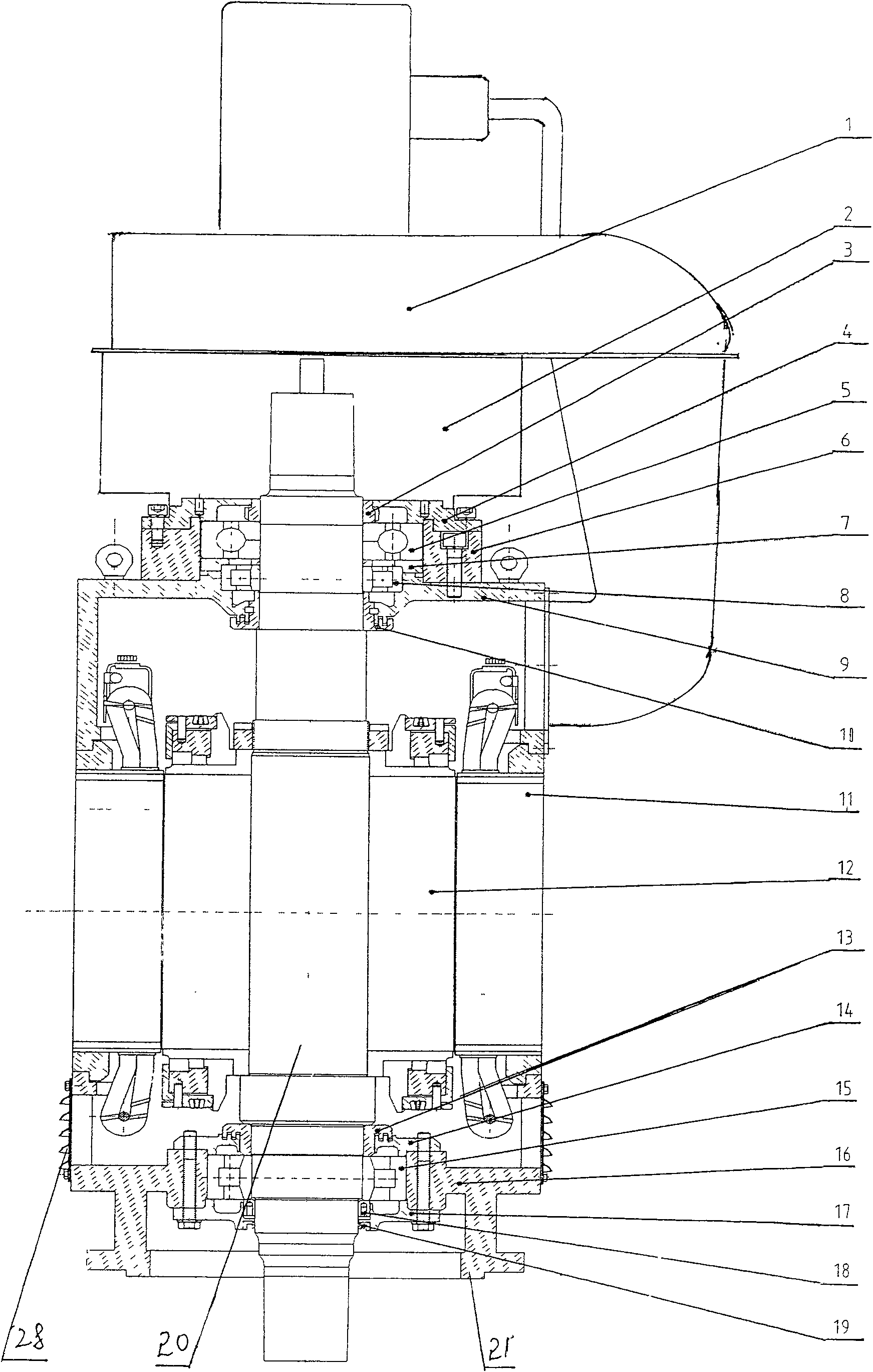 Vertical AC asynchronous topped driven motor