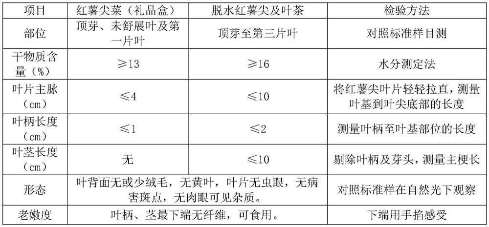 Processing and using method of tea and vegetable dual-purpose sweet potato tea