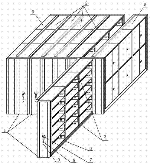 Trackless drawer-type compact shelf