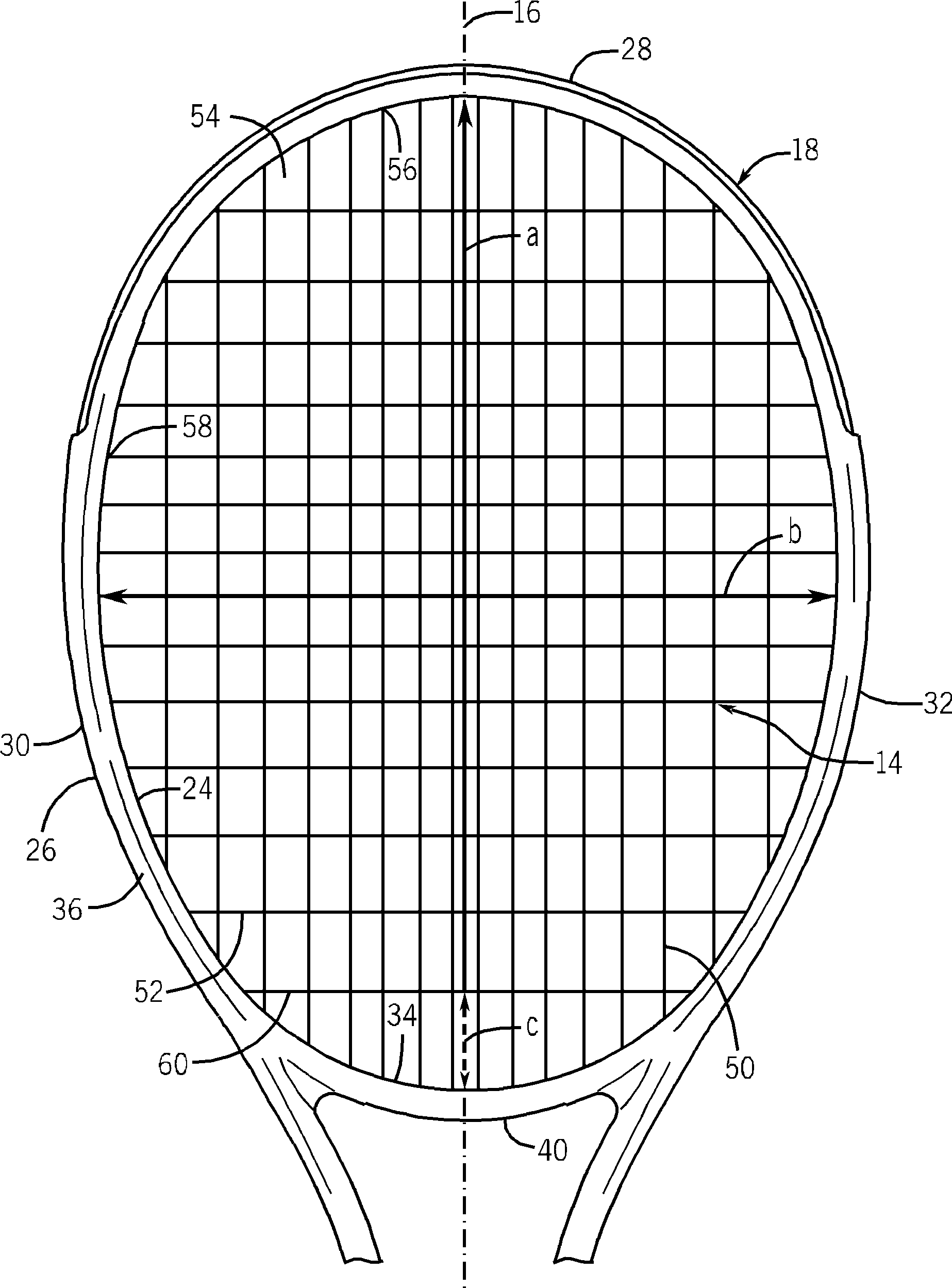 Racquet configured with fewer cross strings than main strings