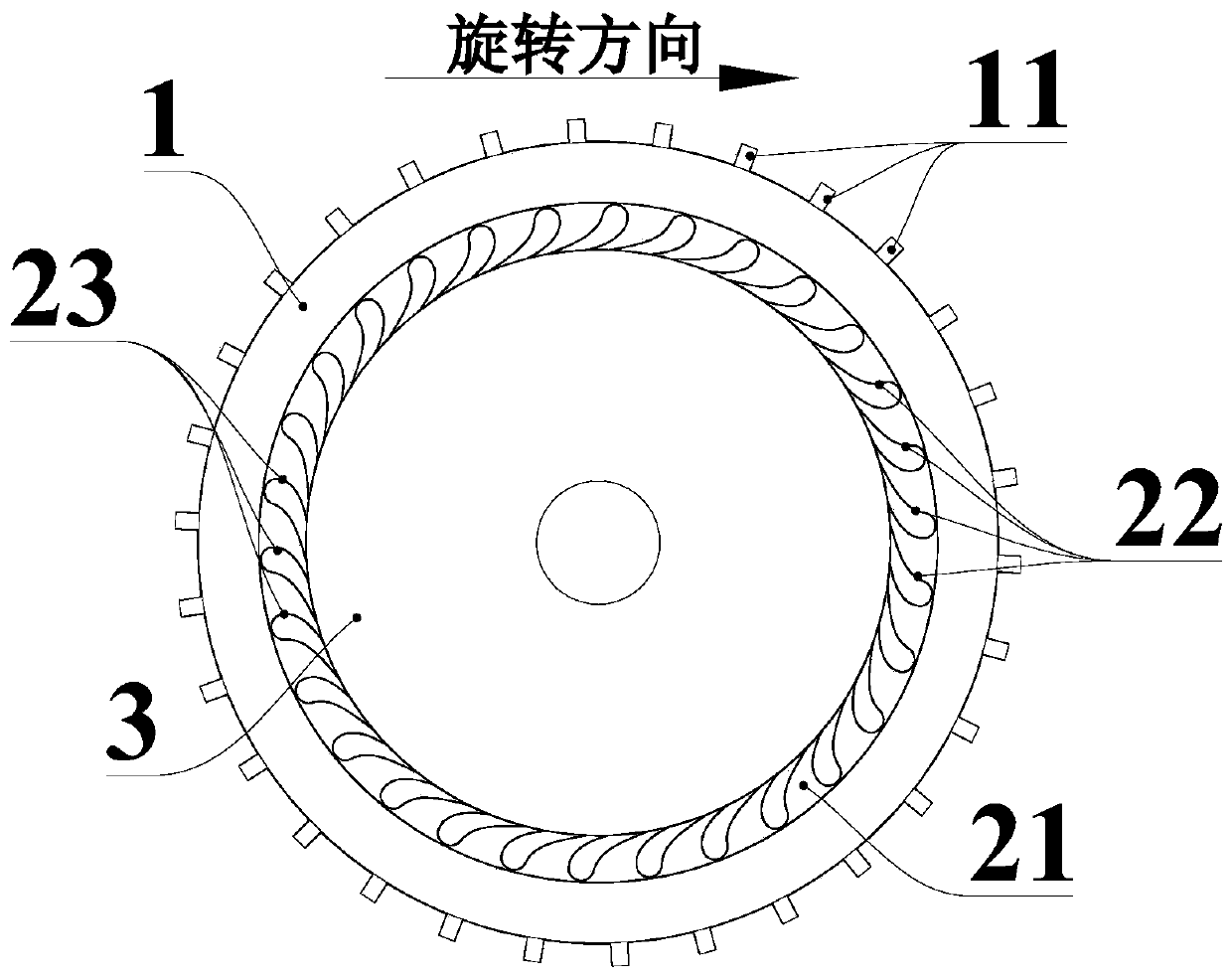 Compressor vortex reducing structure with cascade type de-rotation nozzles