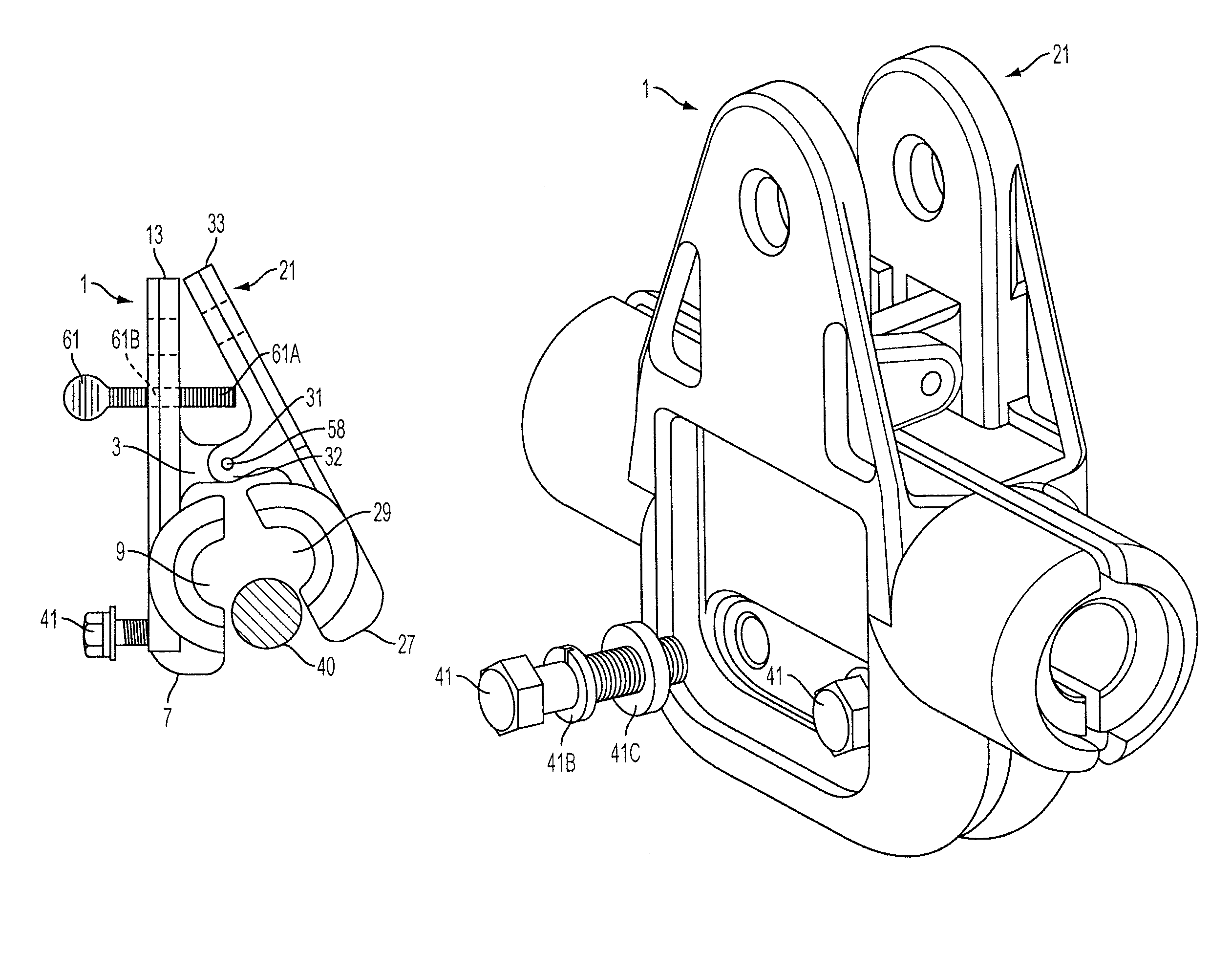 Hinged bushing suspension clamp and method for using said clamp