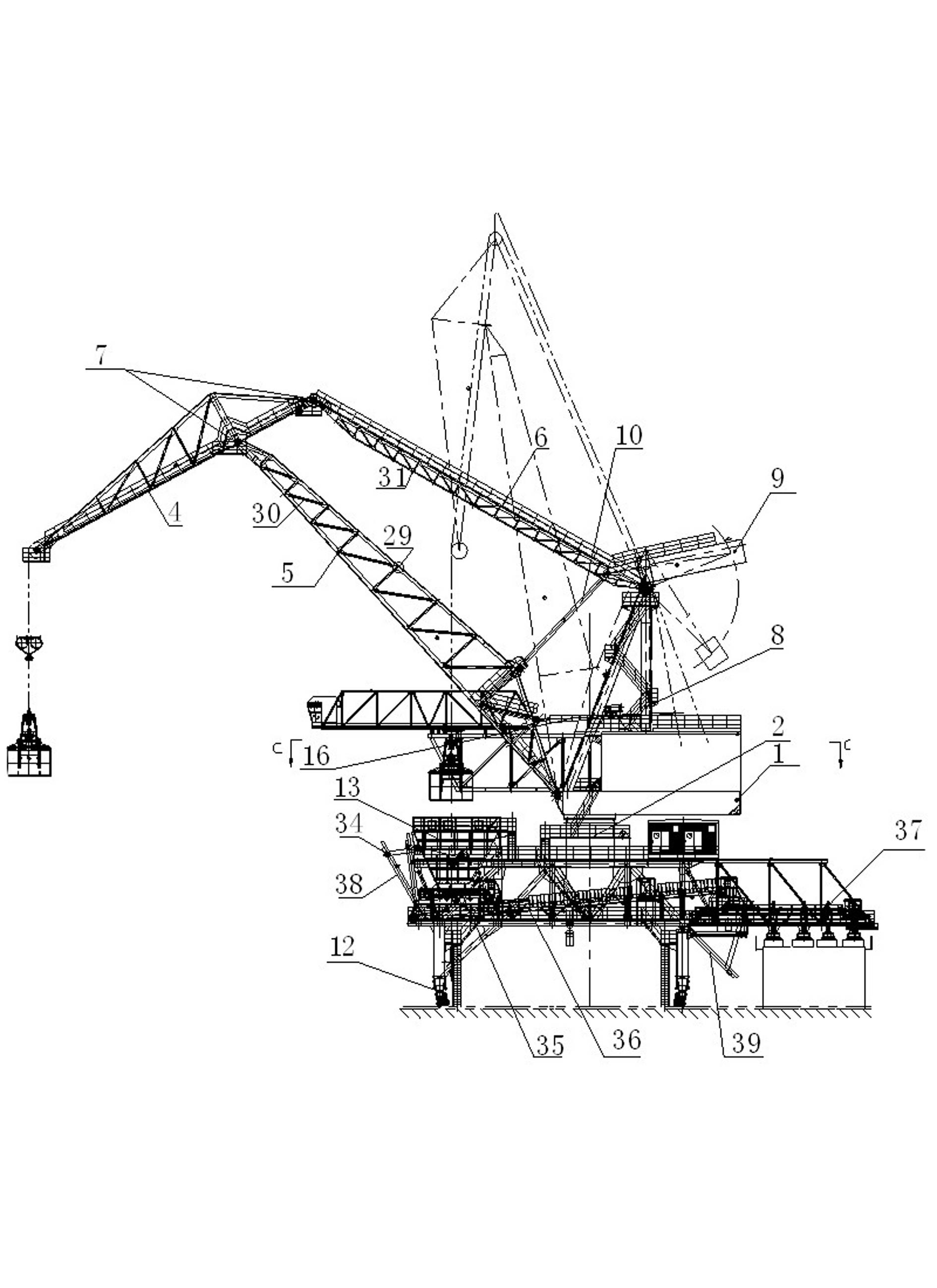 Horizontal luffing grab portal crane