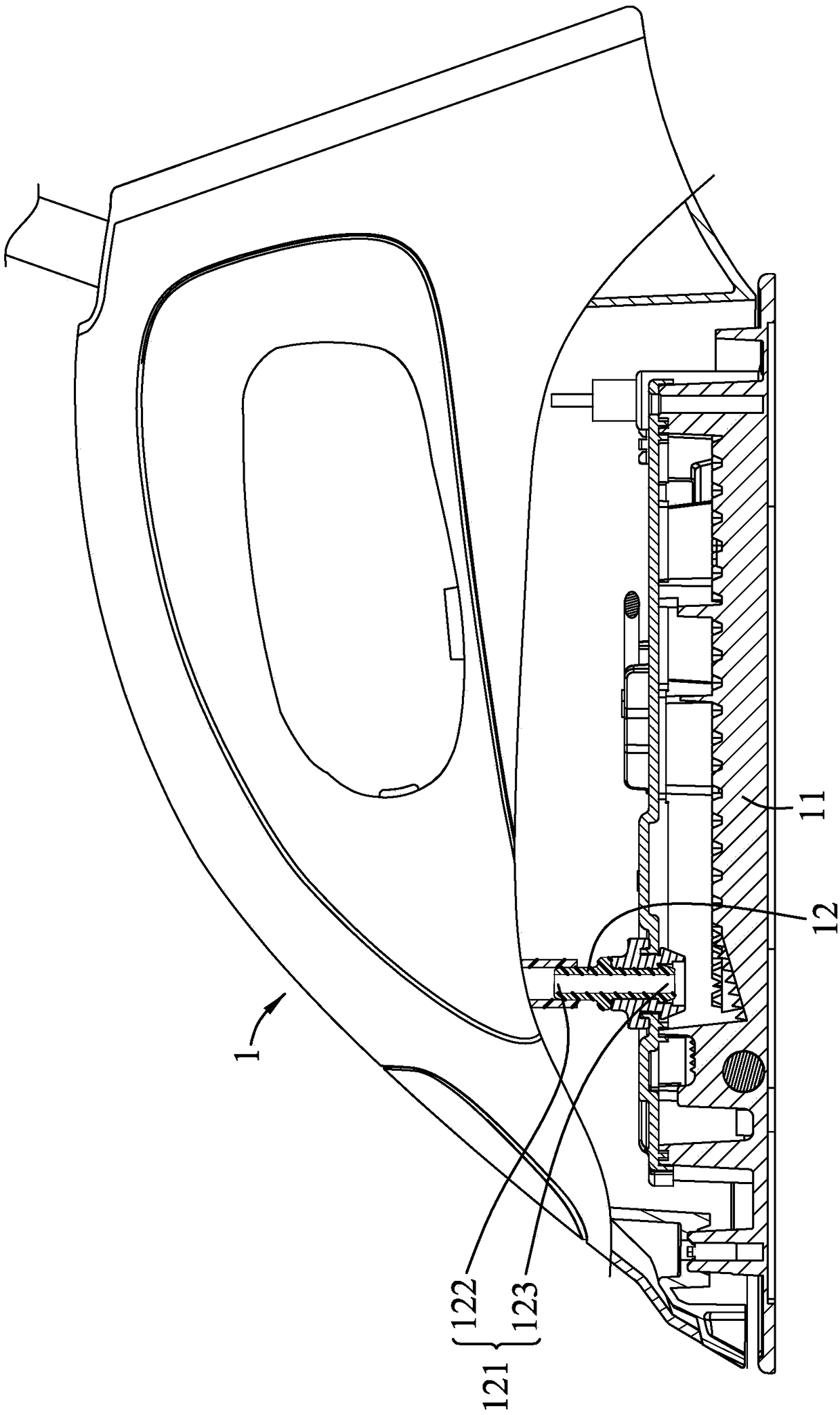 Water injection component and ironing device