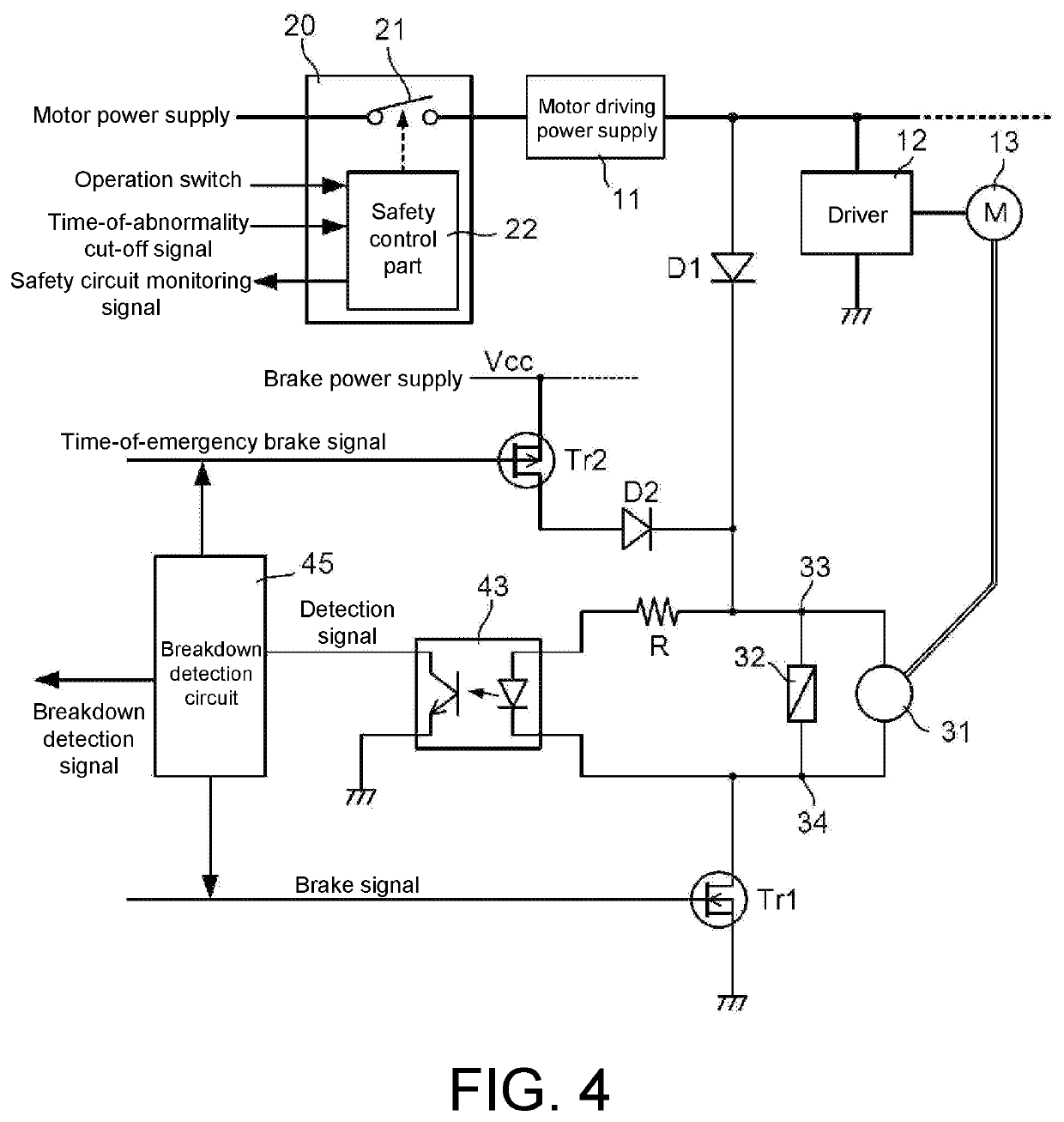 Brake driving control circuit and breakdown detection method thereof